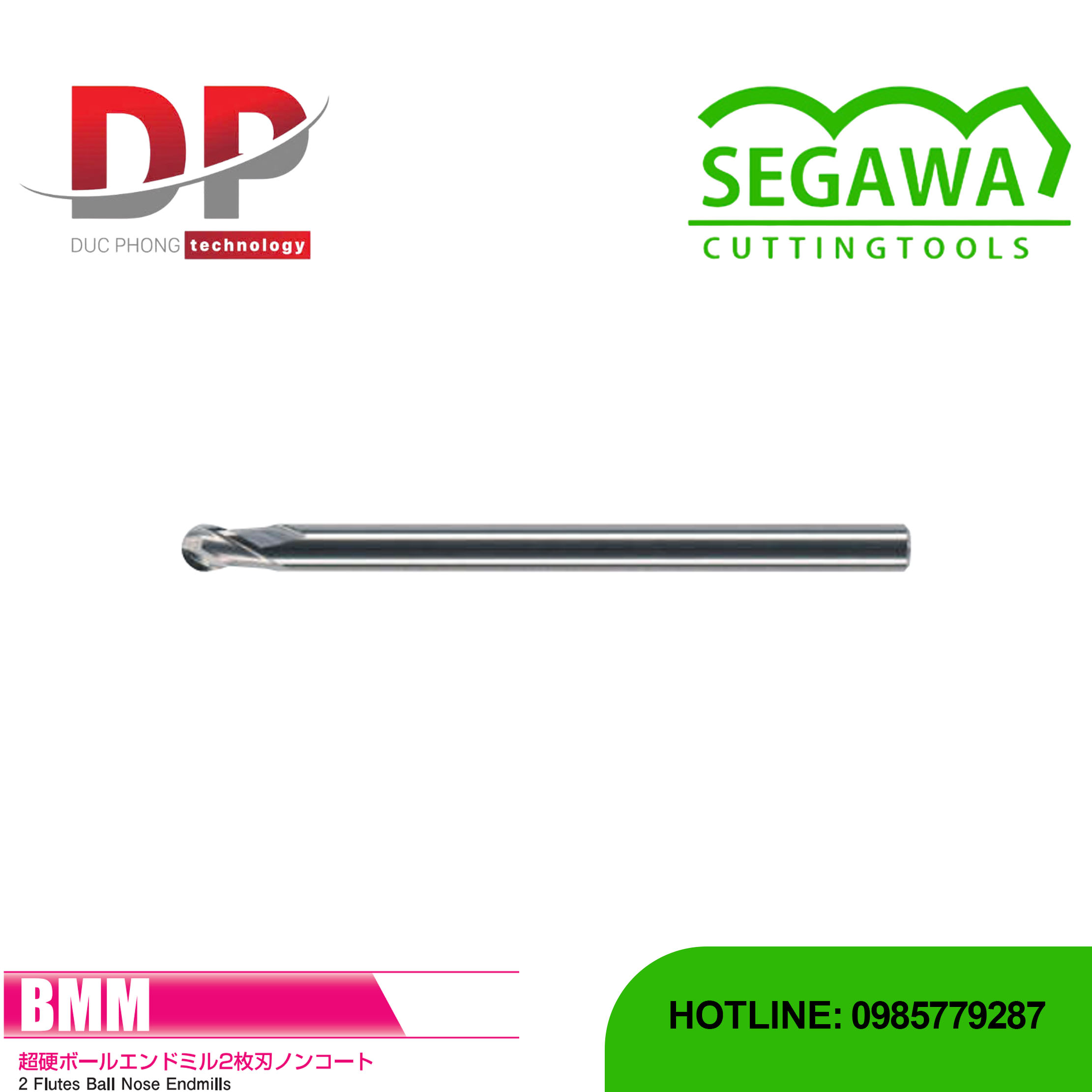 Dao phay ngón BMM đầu cầu ngắn Carbide 2 me - Segawa