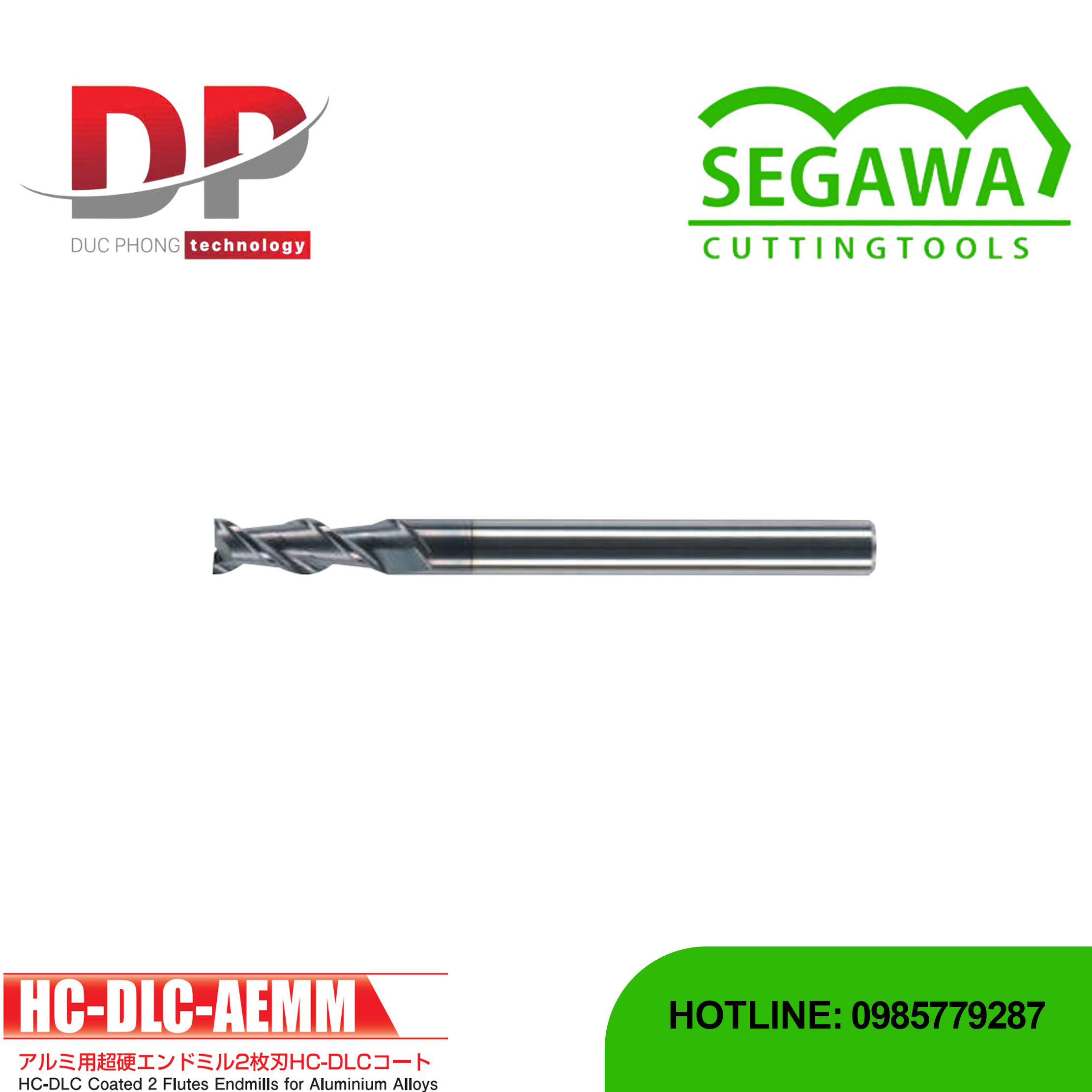 Dao phay ngón Carbide 2 me có phủ HC-DLC - Segawa (HC-DLC-AEMM)