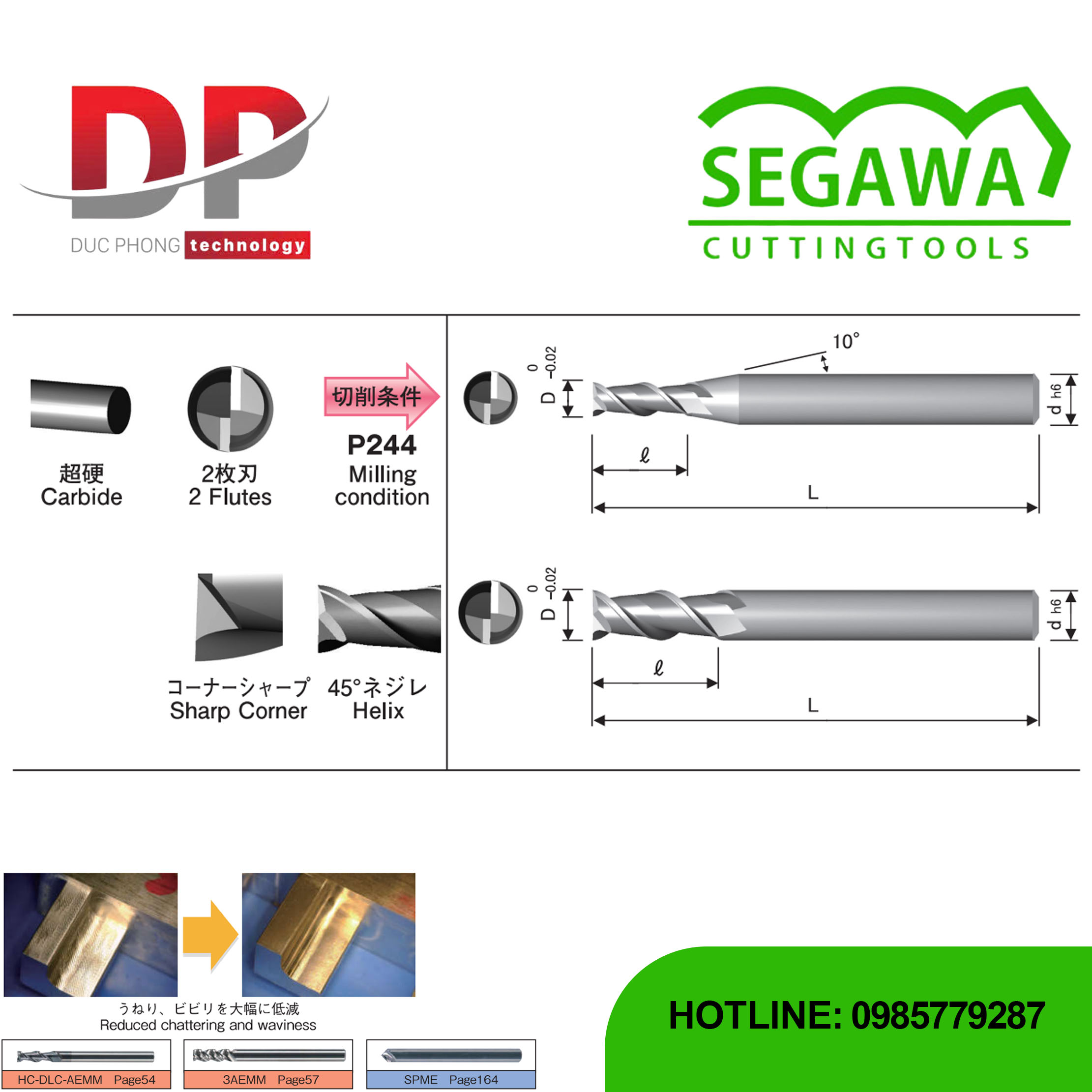 Dao phay ngón Carbide 2 me không phủ - Segawa
