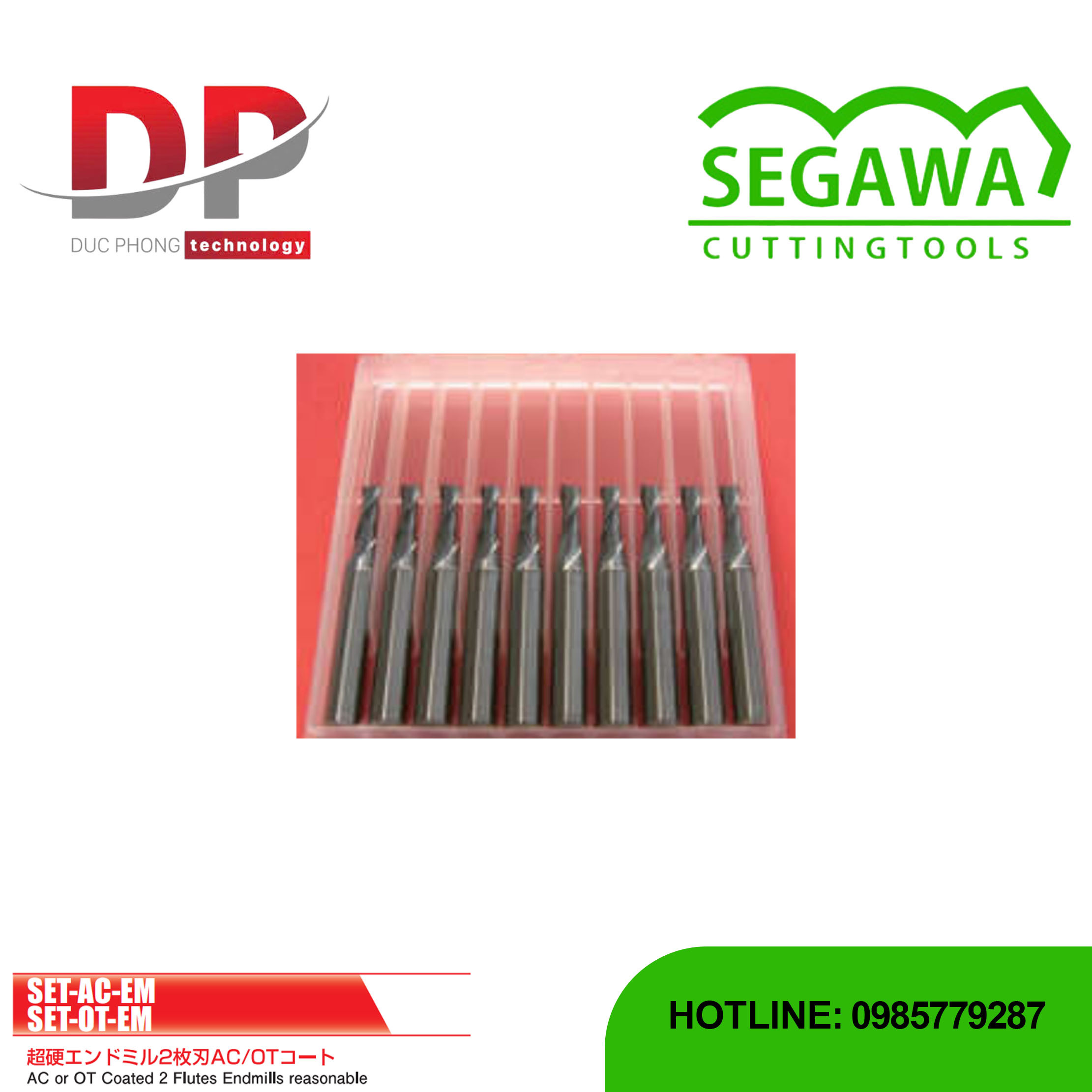 Dao phay ngón Carbide 2 me - Segawa (SET AC EM - SET OT EM)