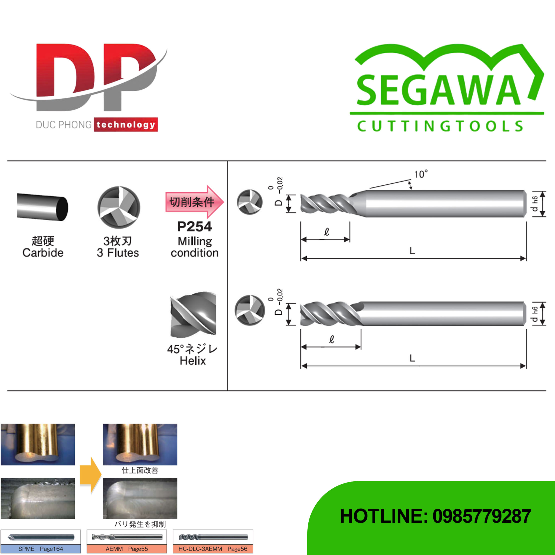 Dao phay ngón Carbide 3 me không phủ - Segawa (3AEMM)