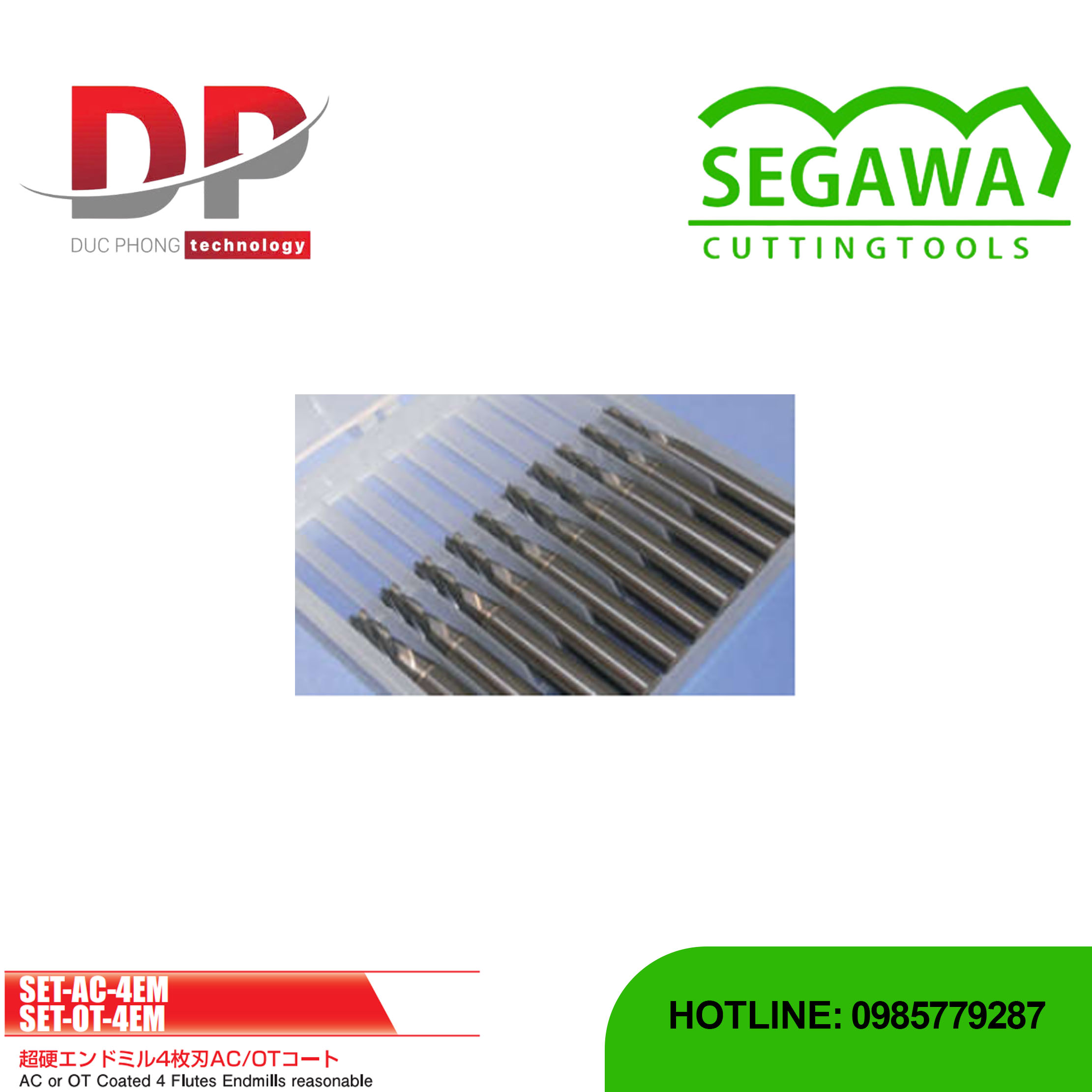 Dao phay ngón Carbide 4 me - Segawa (SET AC EM - SET OT EM)