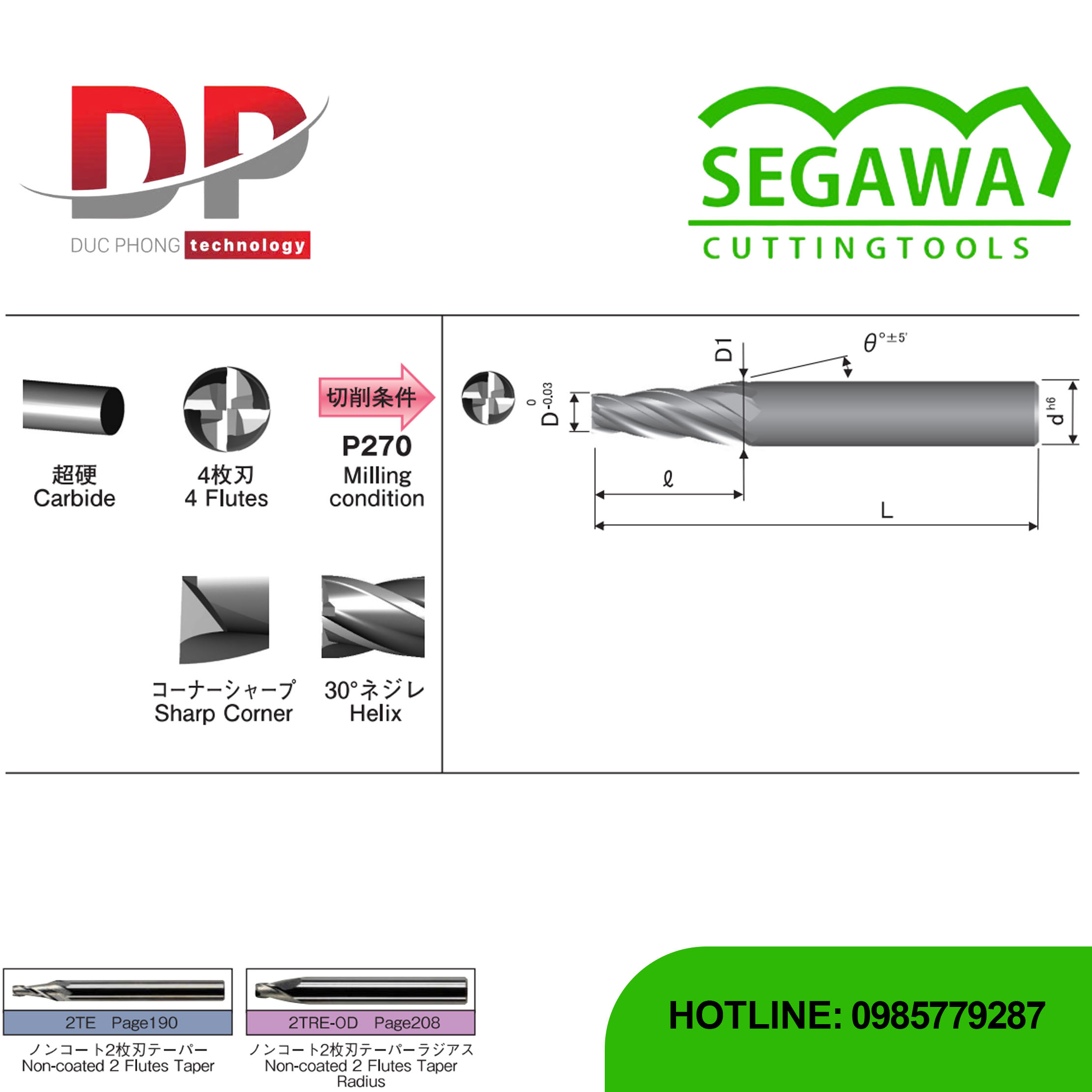 Dao phay ngón côn 4TE Carbide 4 me - Segawa