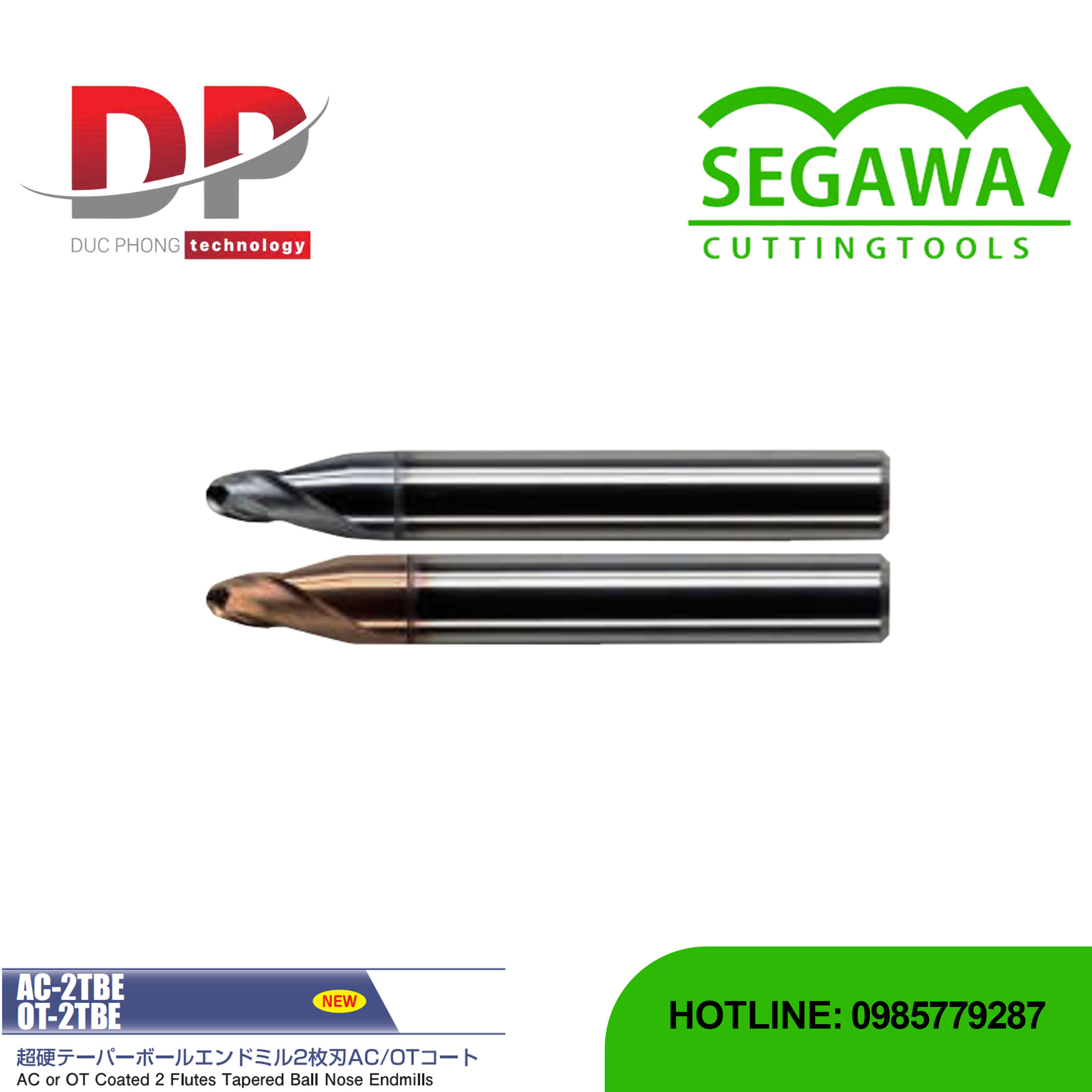 Dao phay ngón côn cầu AC-2TBE và OT-2TBE Carbide 2 me - Segawa