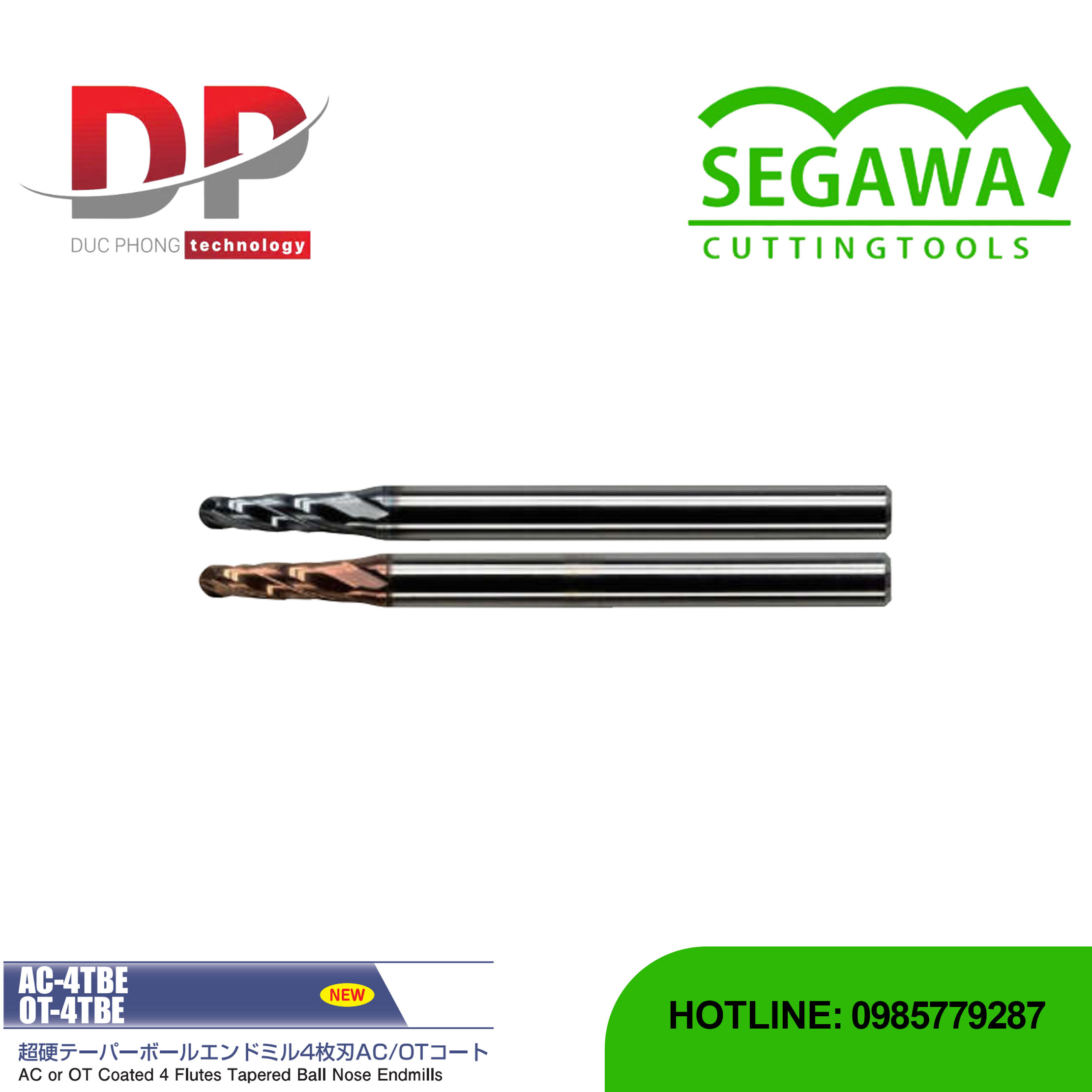 Dao phay ngón côn cầu AC-4TBE hoặc OT-4TBE Carbide 4 me - Segawa