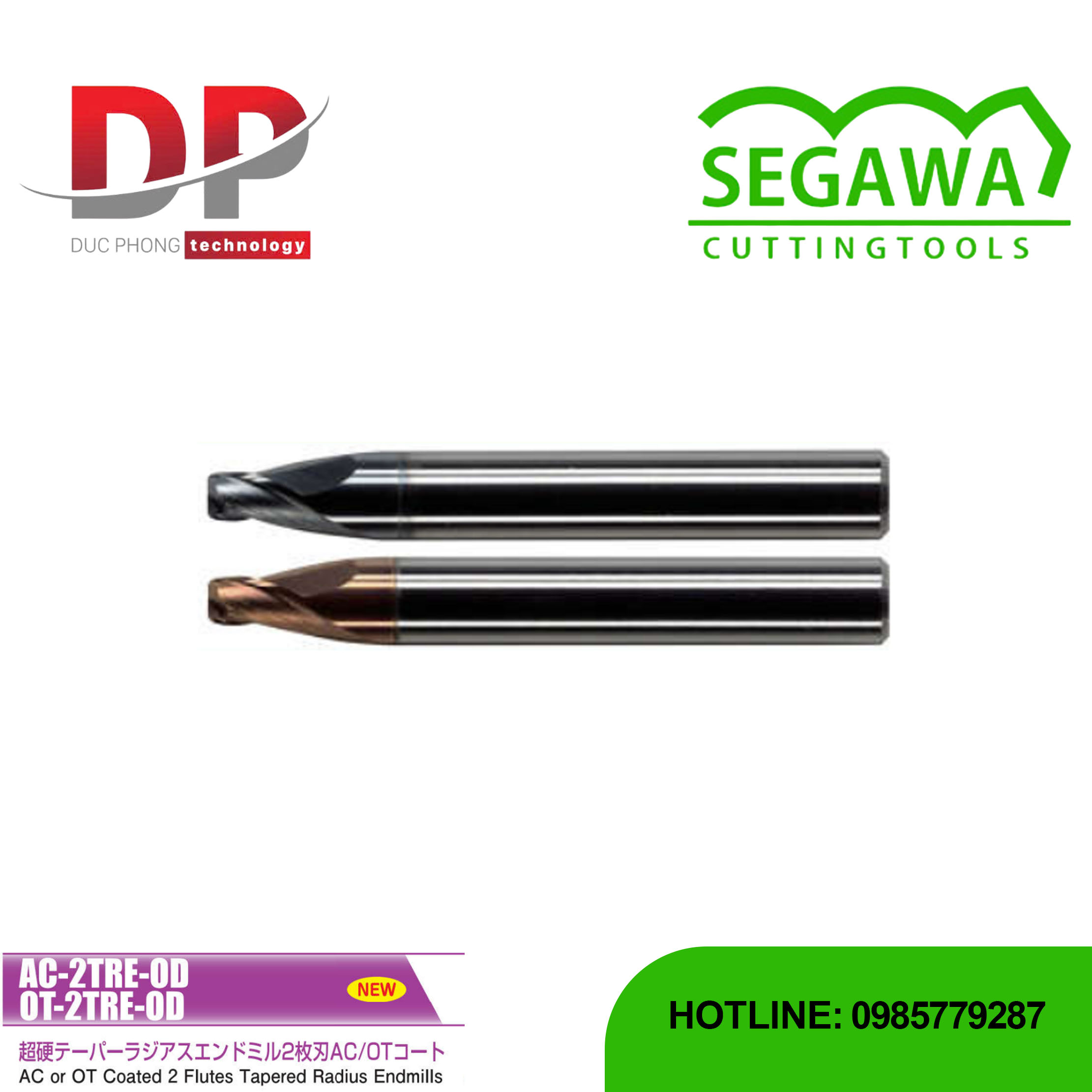 Dao phay ngón côn góc AC-2TRE-OD hoặc OT-2TRE-OD Carbide 2 me - Segawa