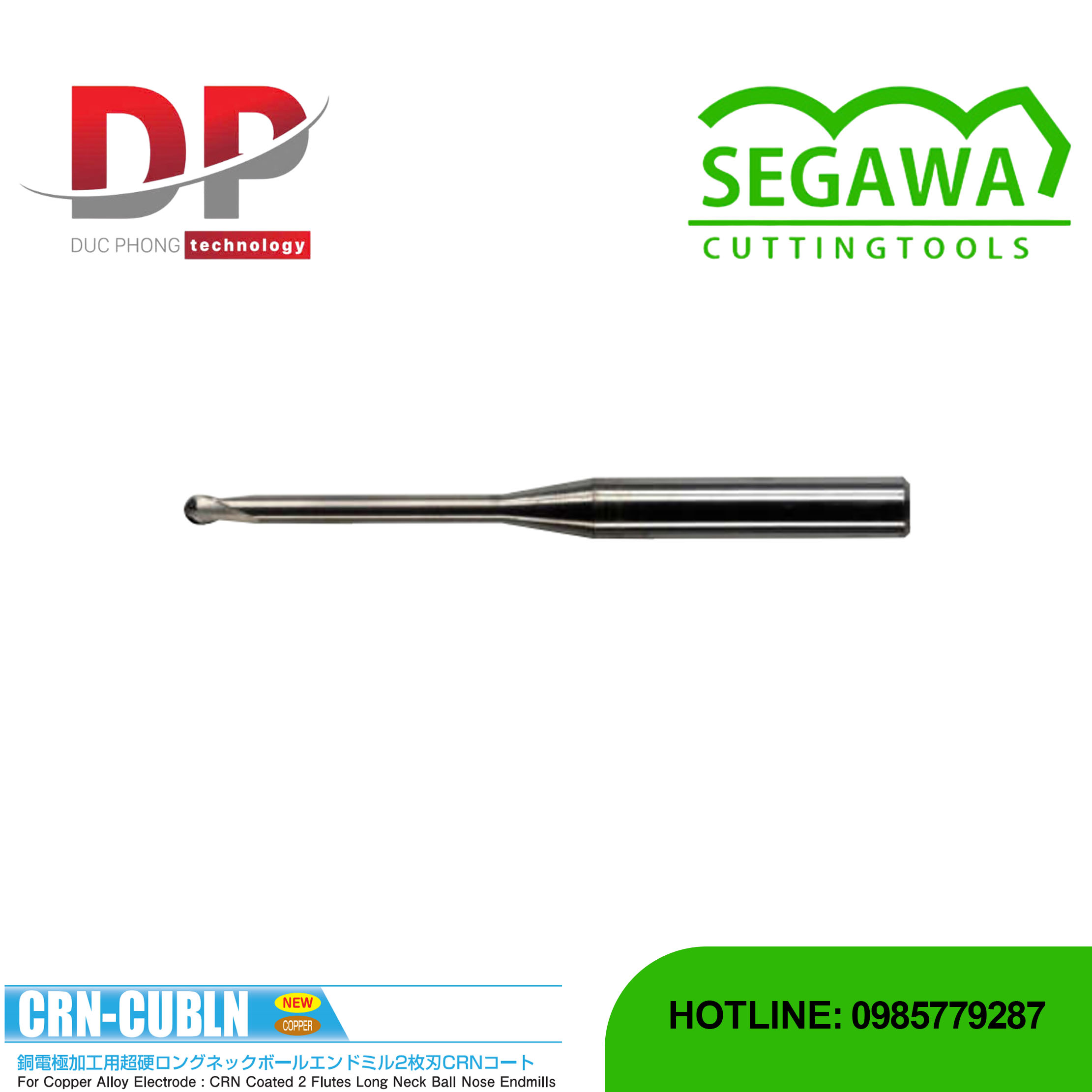Dao phay ngón CRN-CUBLN đầu cầu cổ dài Carbide 2 me phủ CRN - Segawa