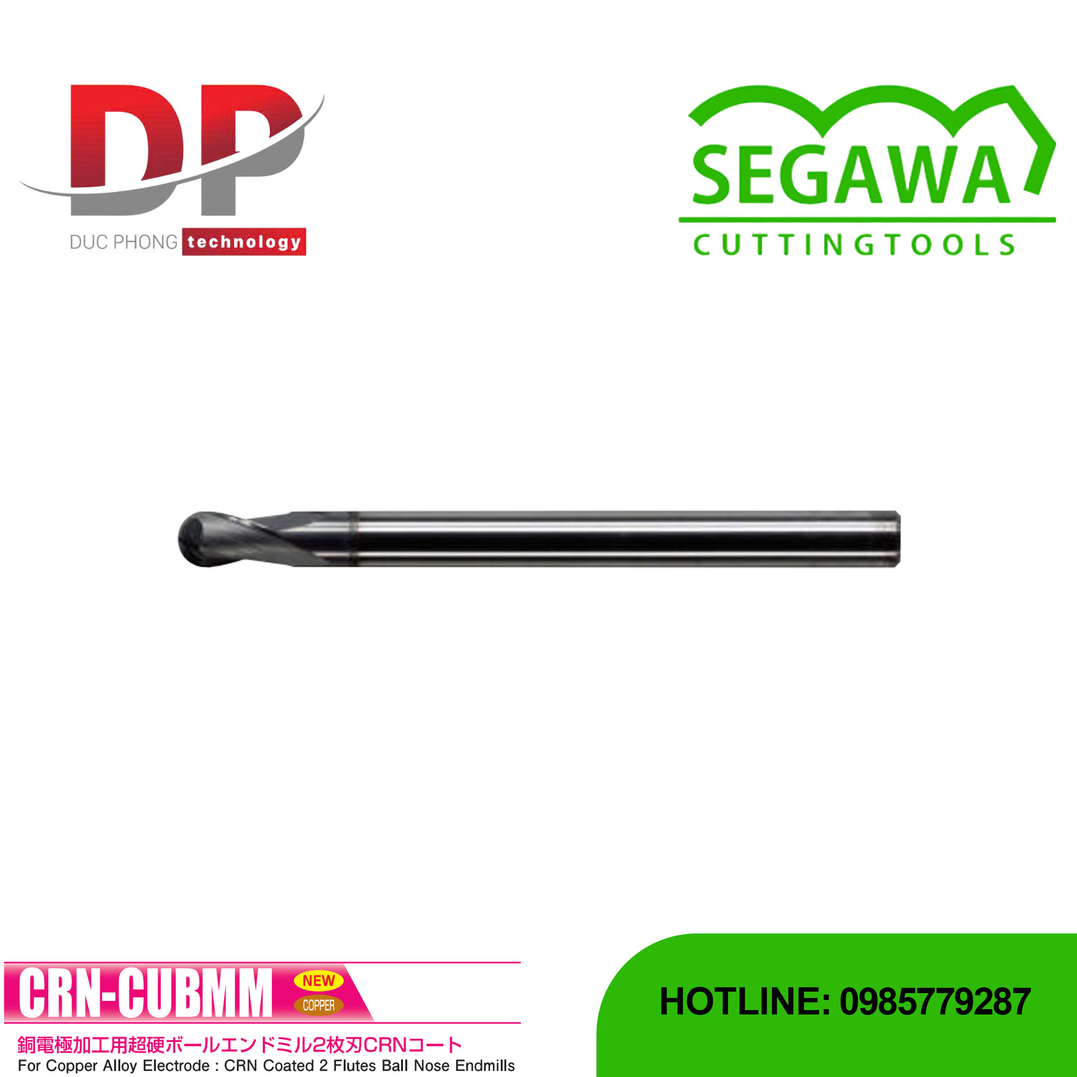 Dao phay ngón CRN-CUBMM đầu cầu ngắn Carbide 2 me - Segawa