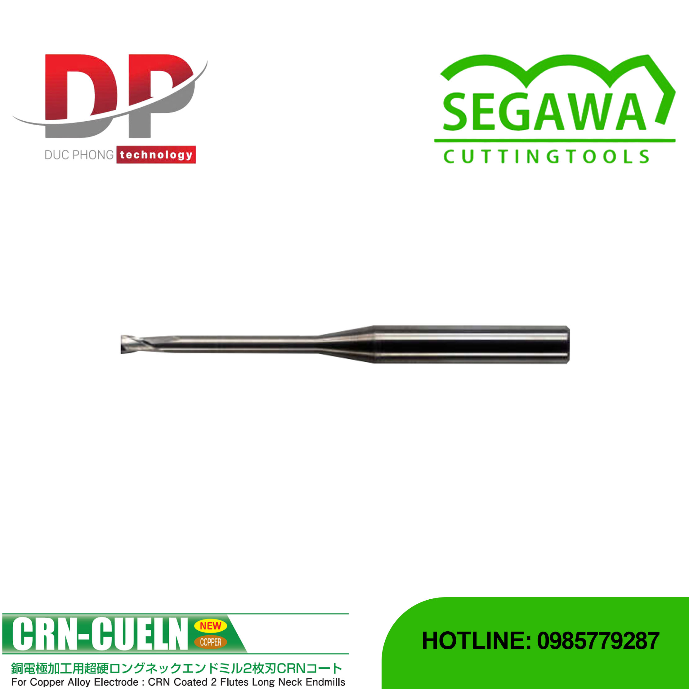 Dao phay ngón CRN-CUELN cổ dài Carbide 2 me có phủ CRN - Segawa
