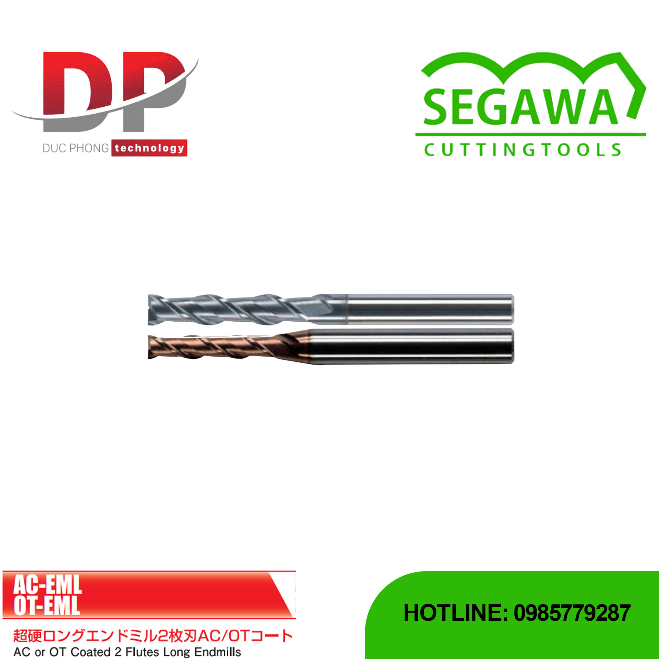 Dao phay ngón dài Carbide 2 me có phủ AC hoặc OT - Segawa (AC-EML và OT-EML)