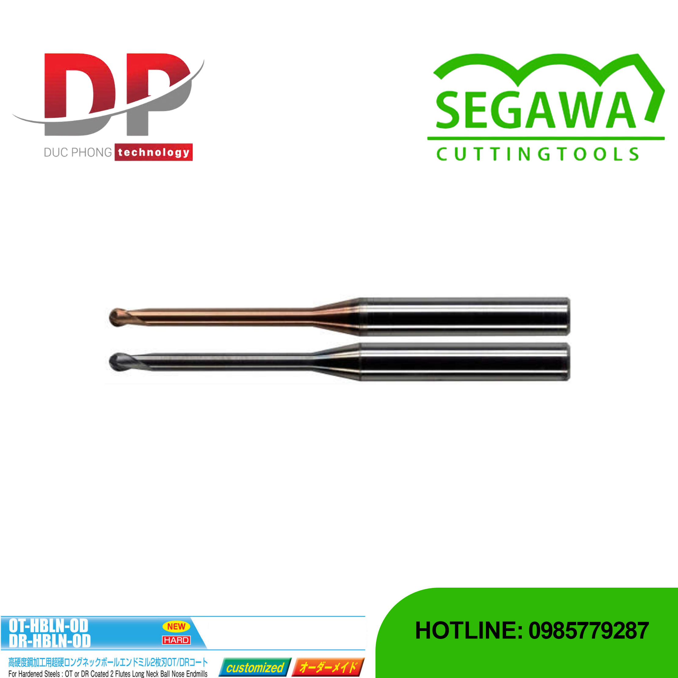 Dao phay ngón đầu cầu cổ dài OT-HBLN-OD và DR-HBLN-OD Carbide 2 me - Segawa