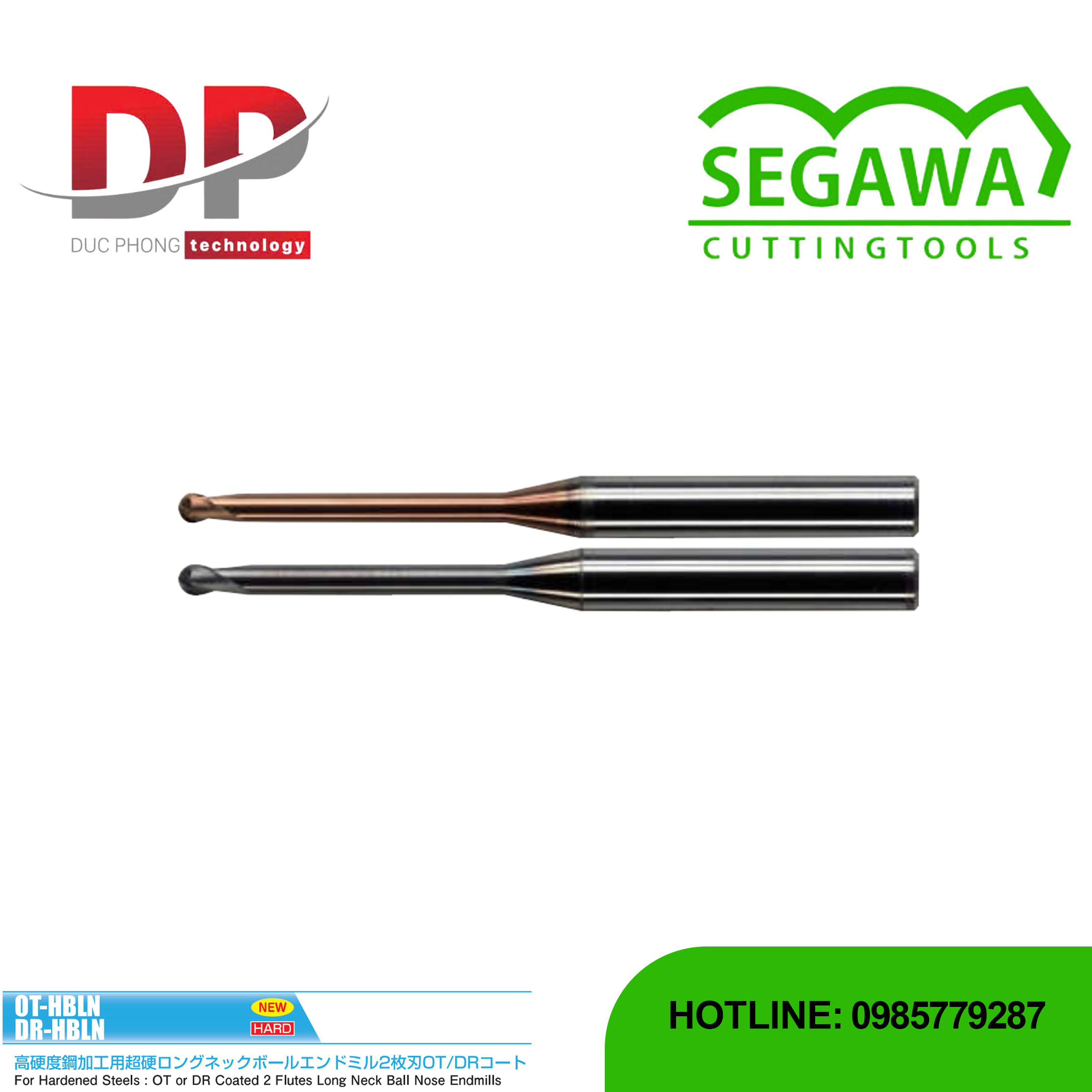 Dao phay ngón đầu cầu cổ dài OT-HBLN và DR-HBLN Carbide 2 me - Segawa