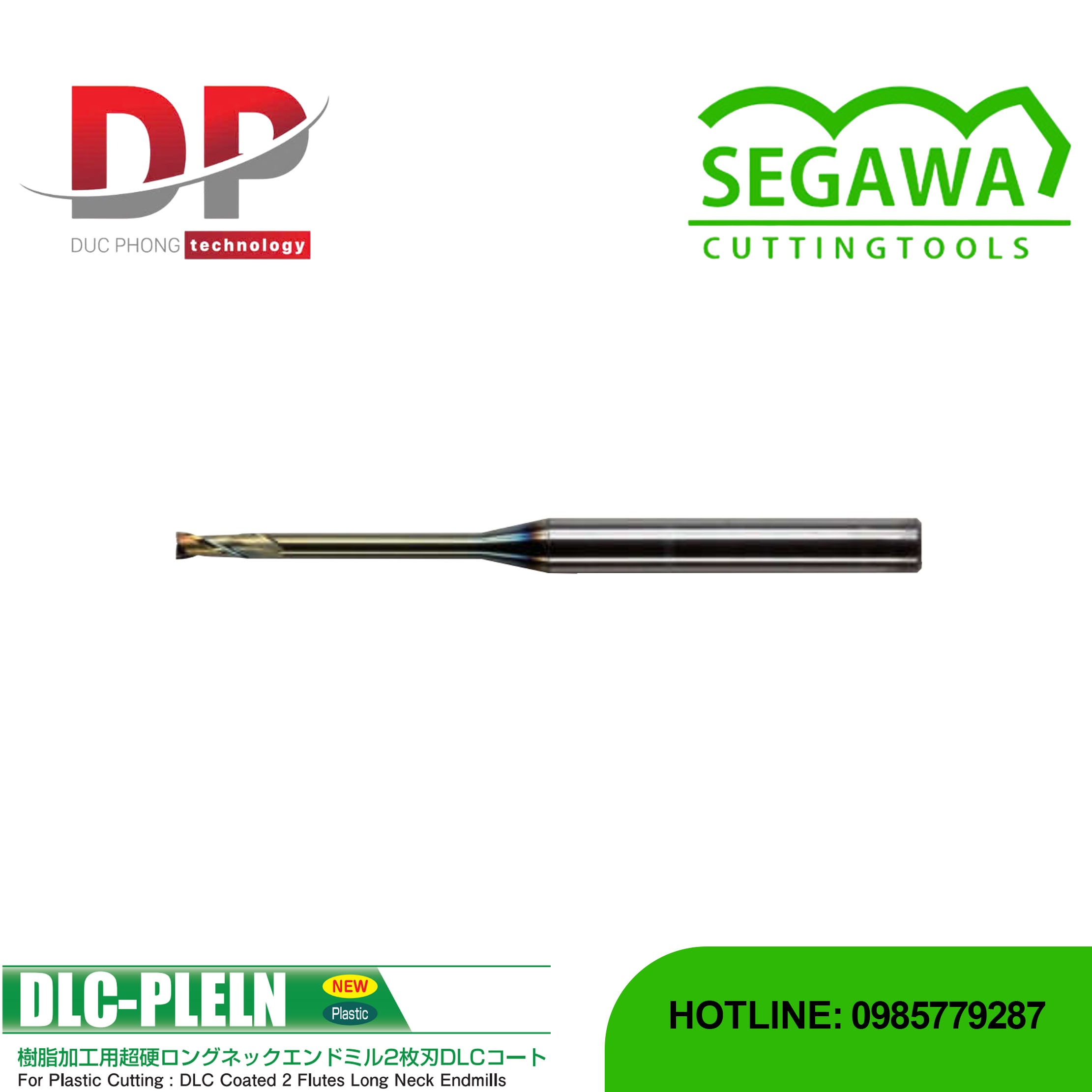 Dao phay ngón DLC-PLELN cổ dài Carbide 2 me có phủ DLC - Segawa