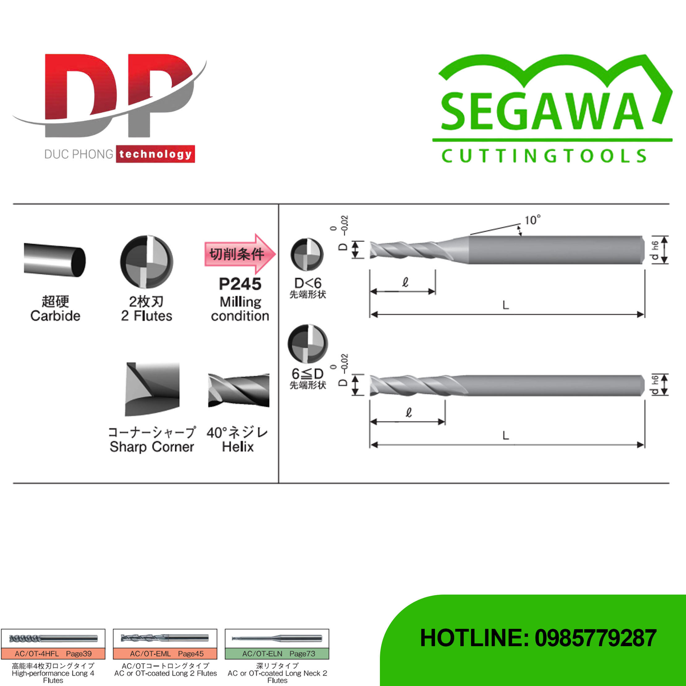 Dao phay ngón EML Carbide 2 me dài không phủ - Segawa