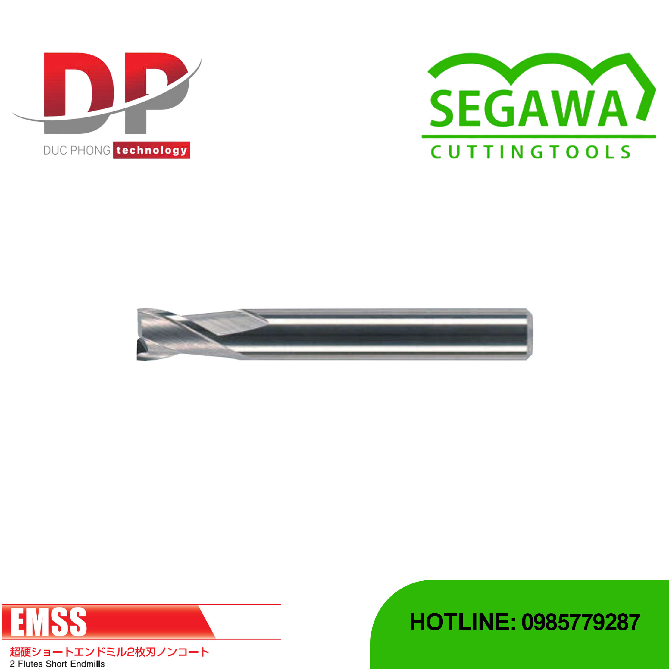 Dao phay ngón ngắn EMSS Carbide 2 me không phủ - Segawa