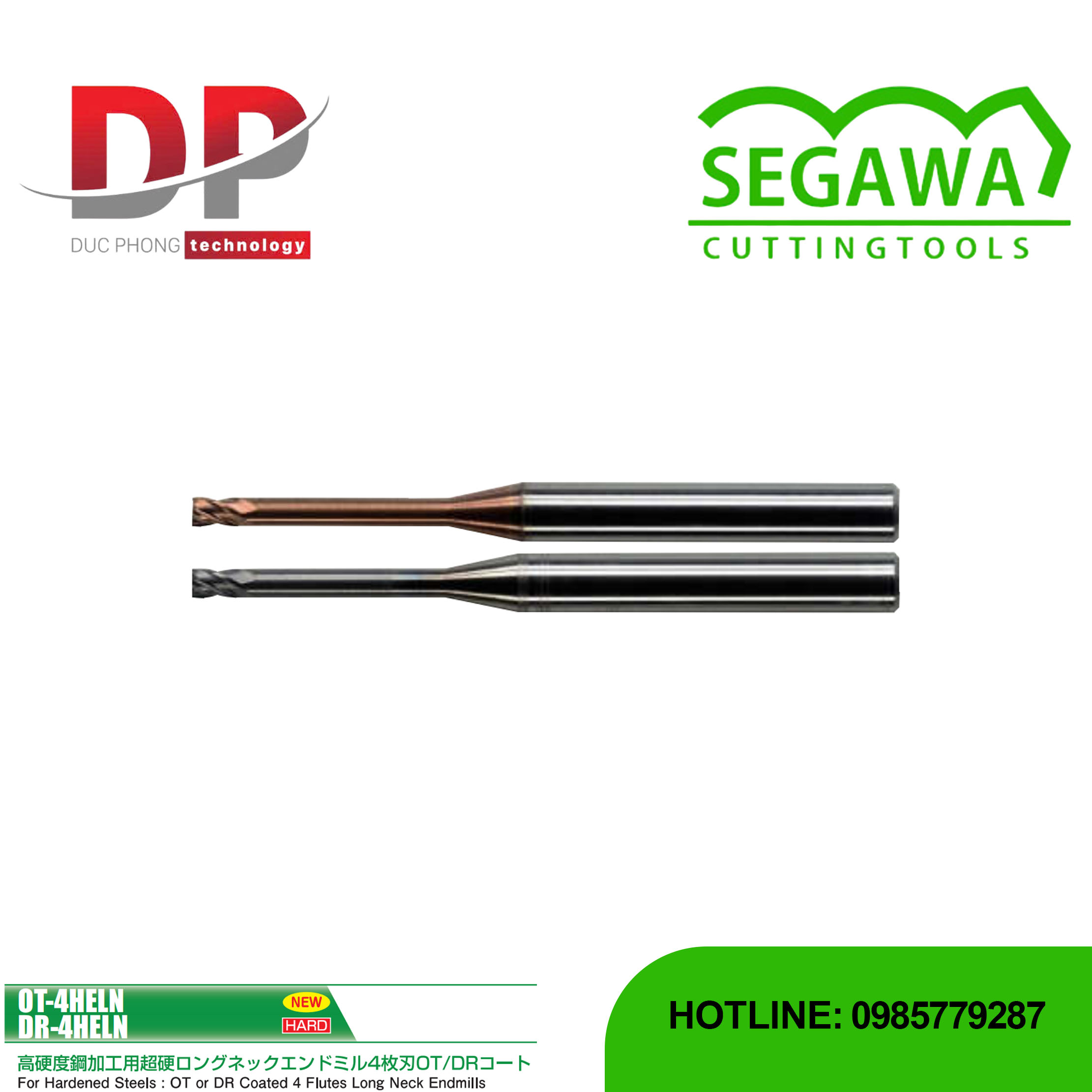 Dao phay ngón OT-4HELN và DR-4HELN cổ dài Carbide 4 me có phủ OT hoặc DR - Segawa