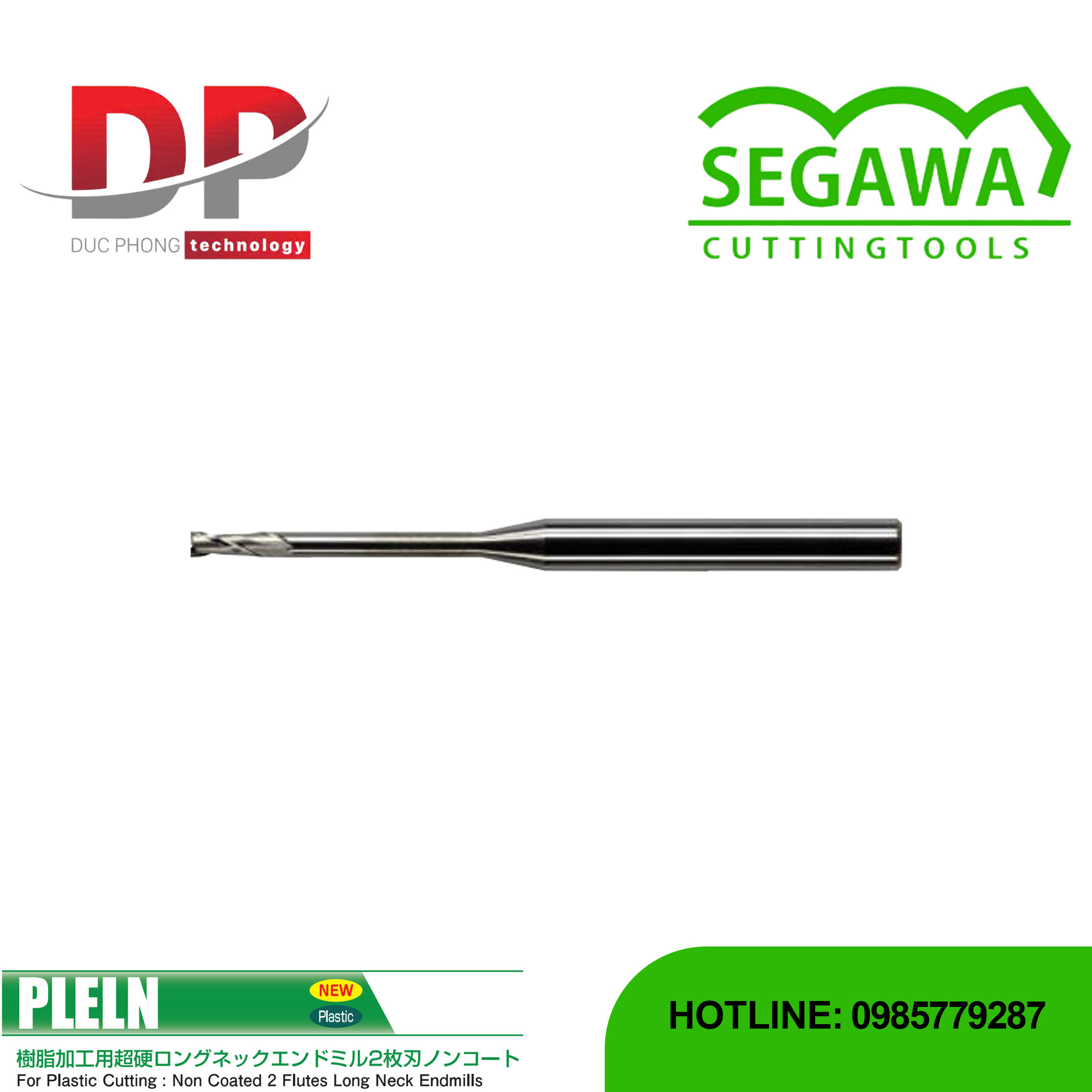 Dao phay ngón PLELN cổ dài Carbide 2 me không phủ - Segawa