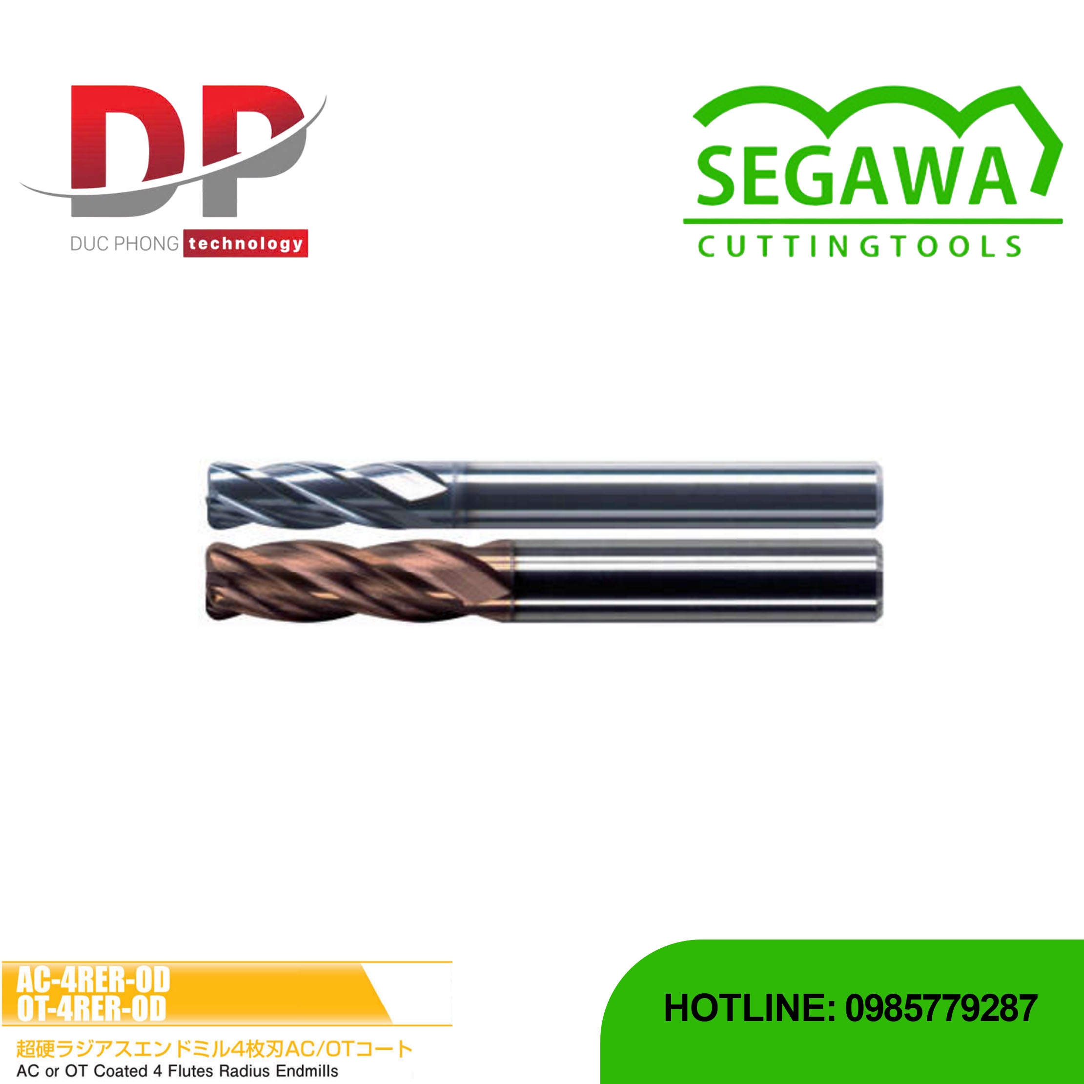 Dao phay ngón Radius AC-4RER-OD và OT-4RER-OD Carbide 4 me - Segawa