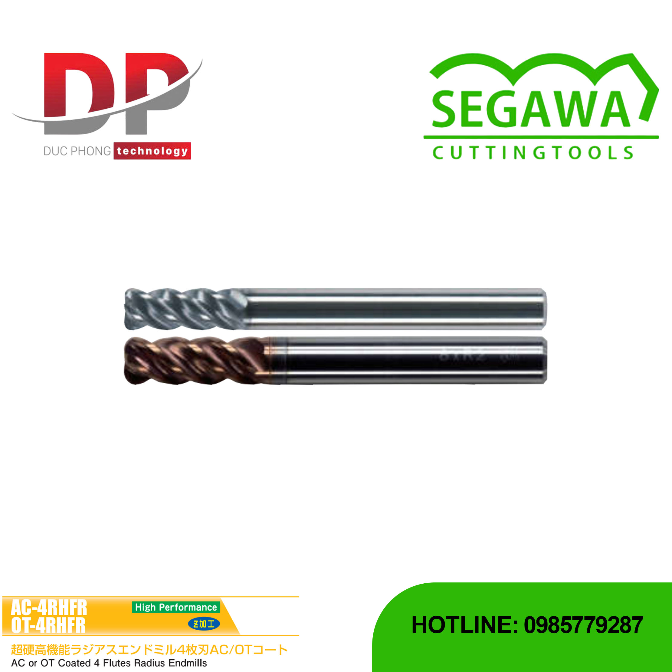 Dao phay ngón Radius AC-4RHFR và OT-4RHFR Carbide 4 me - Segawa