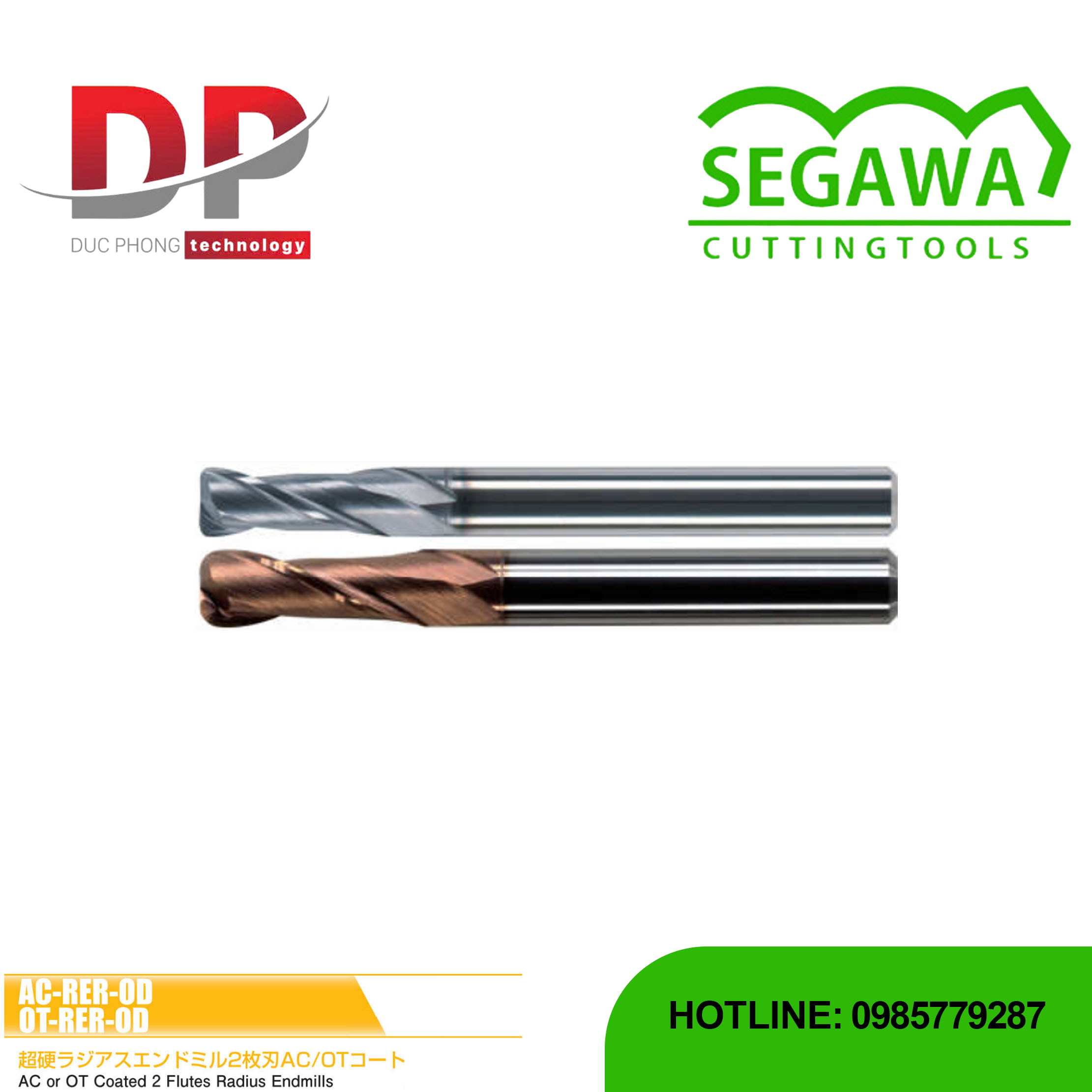 Dao phay ngón Radius AC-RER-OD và OT-RER-OD Carbide 2 me - Segawa