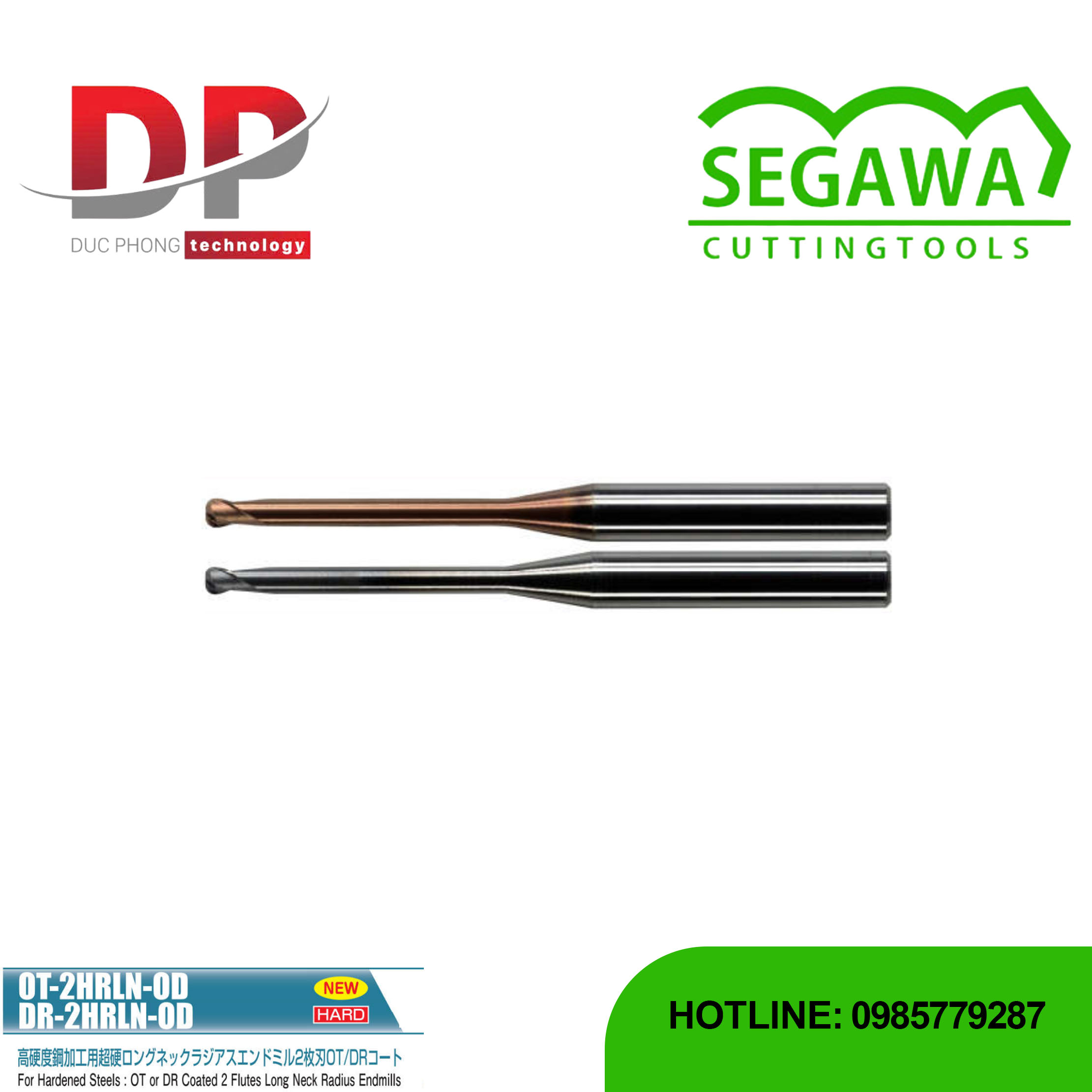 Dao phay ngón Radius OT-2HRLN-OD và DR-2HRLN-OD Carbide 2 me - Segawa
