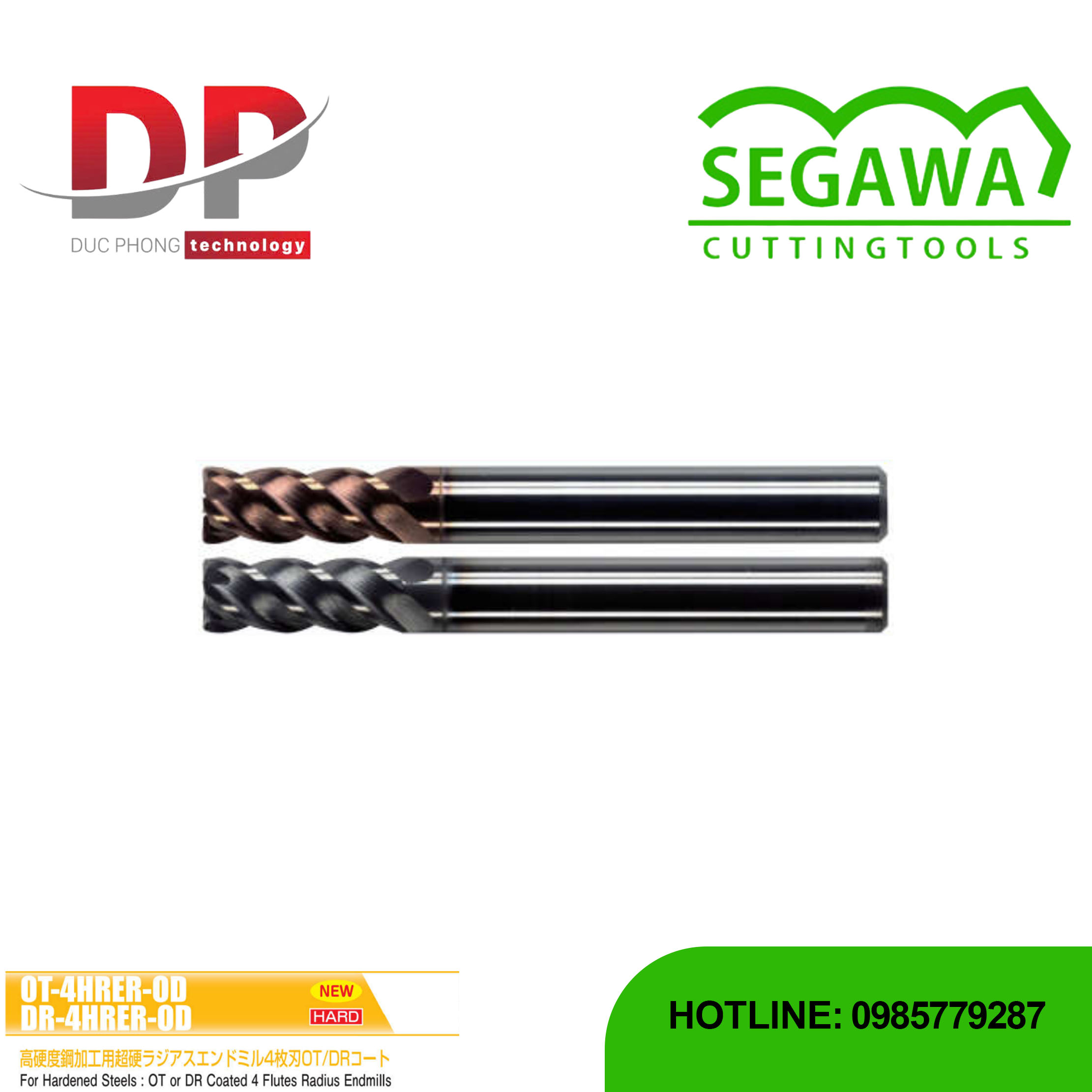Dao phay ngón Radius OT-4HRER-OD và DR-4HRER-OD Carbide 4 me - Segawa
