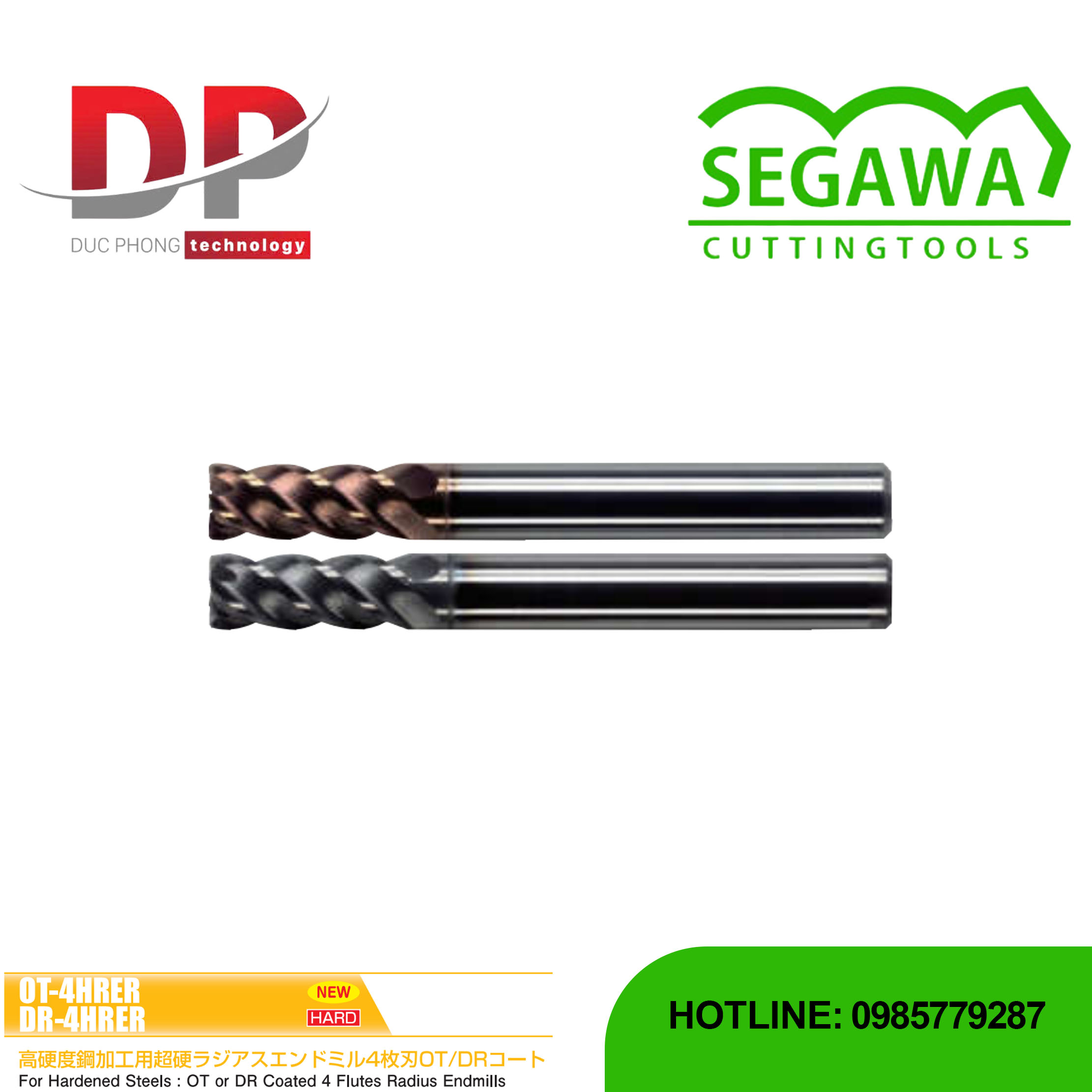 Dao phay ngón Radius OT-4HRER và DR-4HRER Carbide 4 me - Segawa