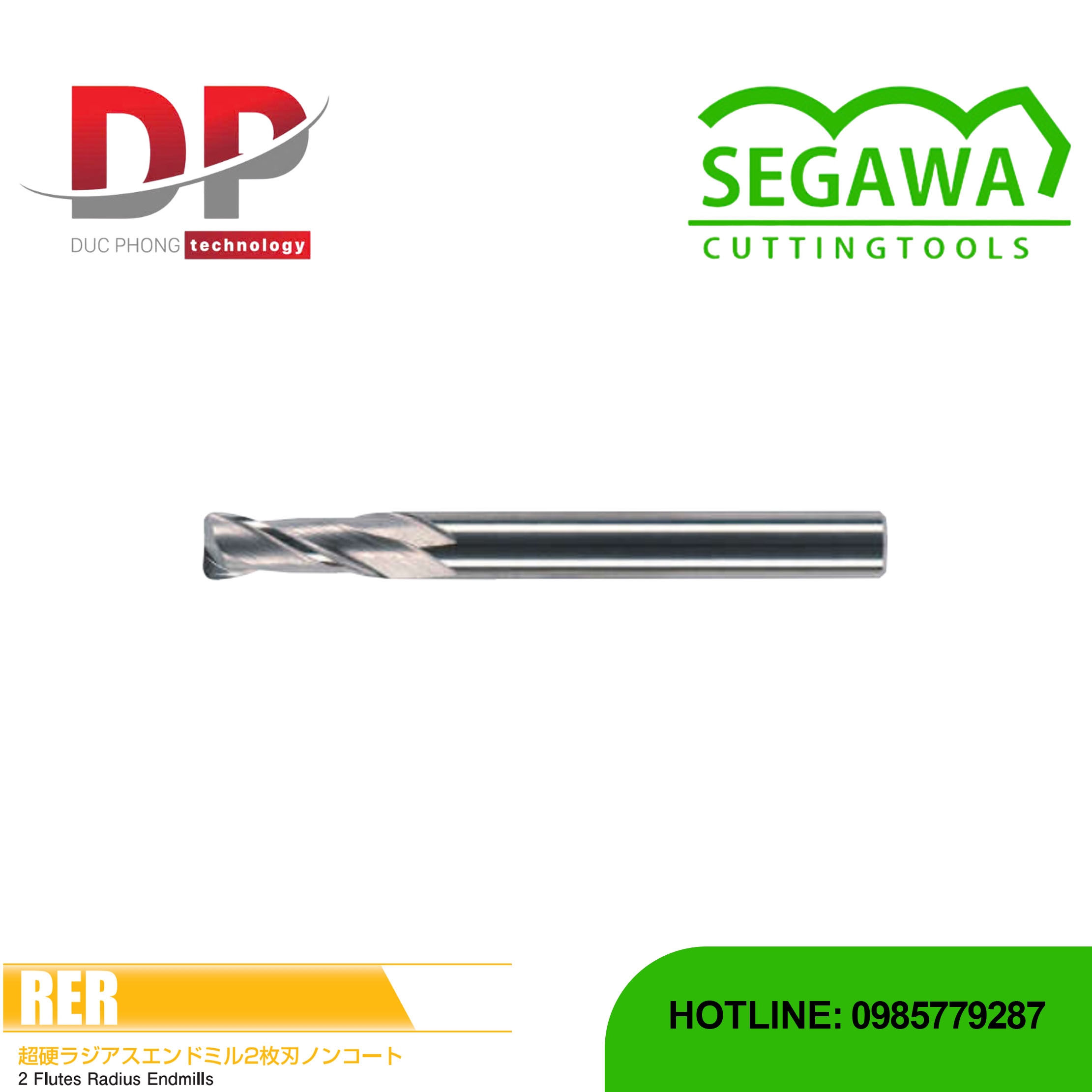 Dao phay ngón Radius RER Carbide 2 me - Segawa