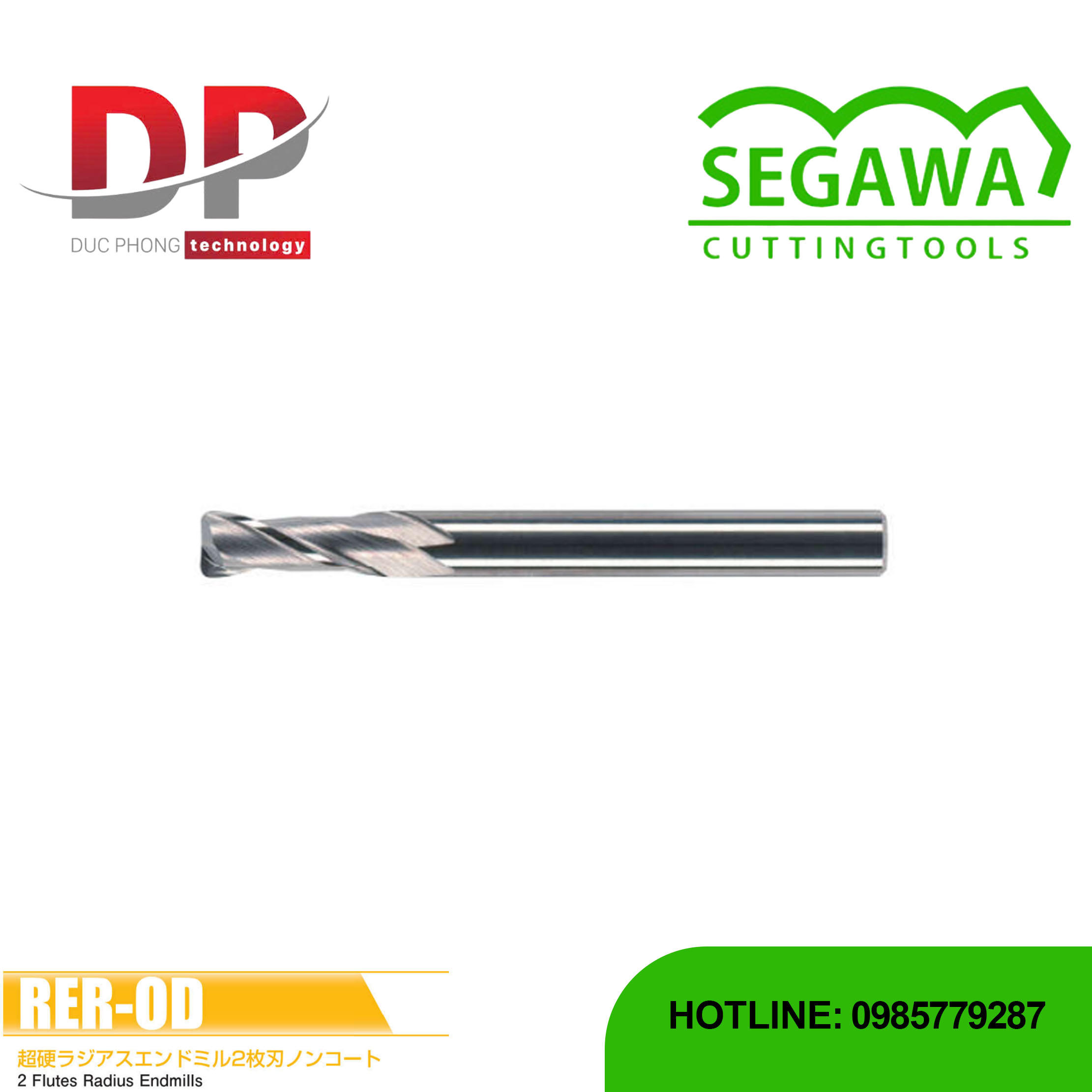 Dao phay ngón Radius RER-OD Carbide 2 me - Segawa