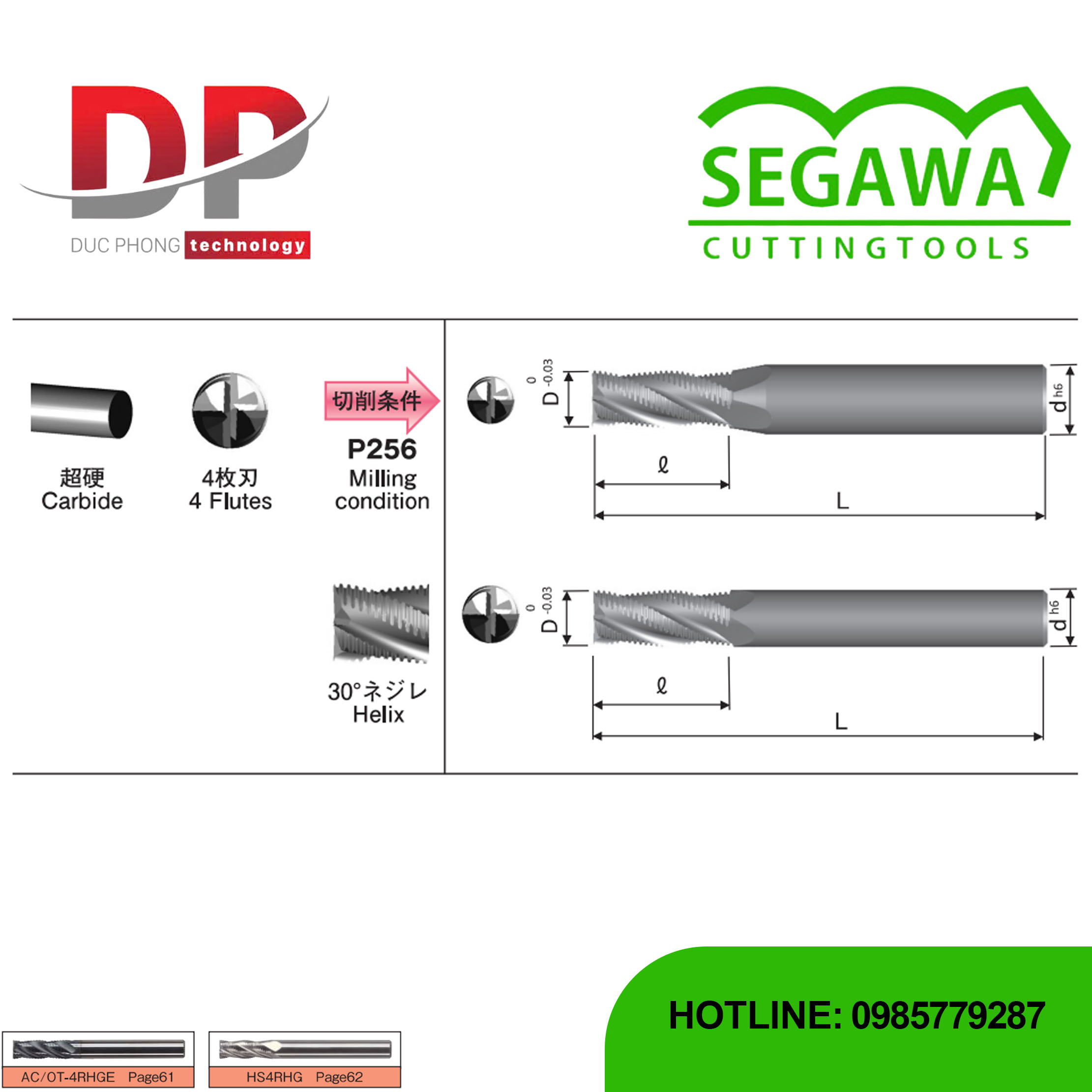 Dao phay ngón thô 4RHGE Carbide 4 me không phủ - Segawa