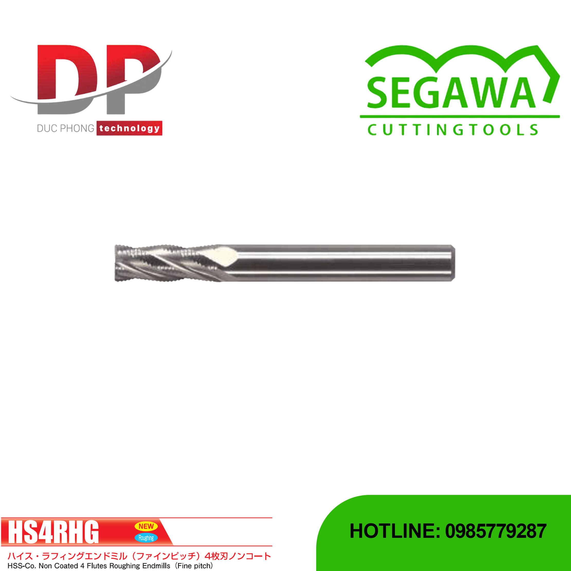 Dao phay ngón thô HS4RHG HSS-Co 4 me không phủ - Segawa