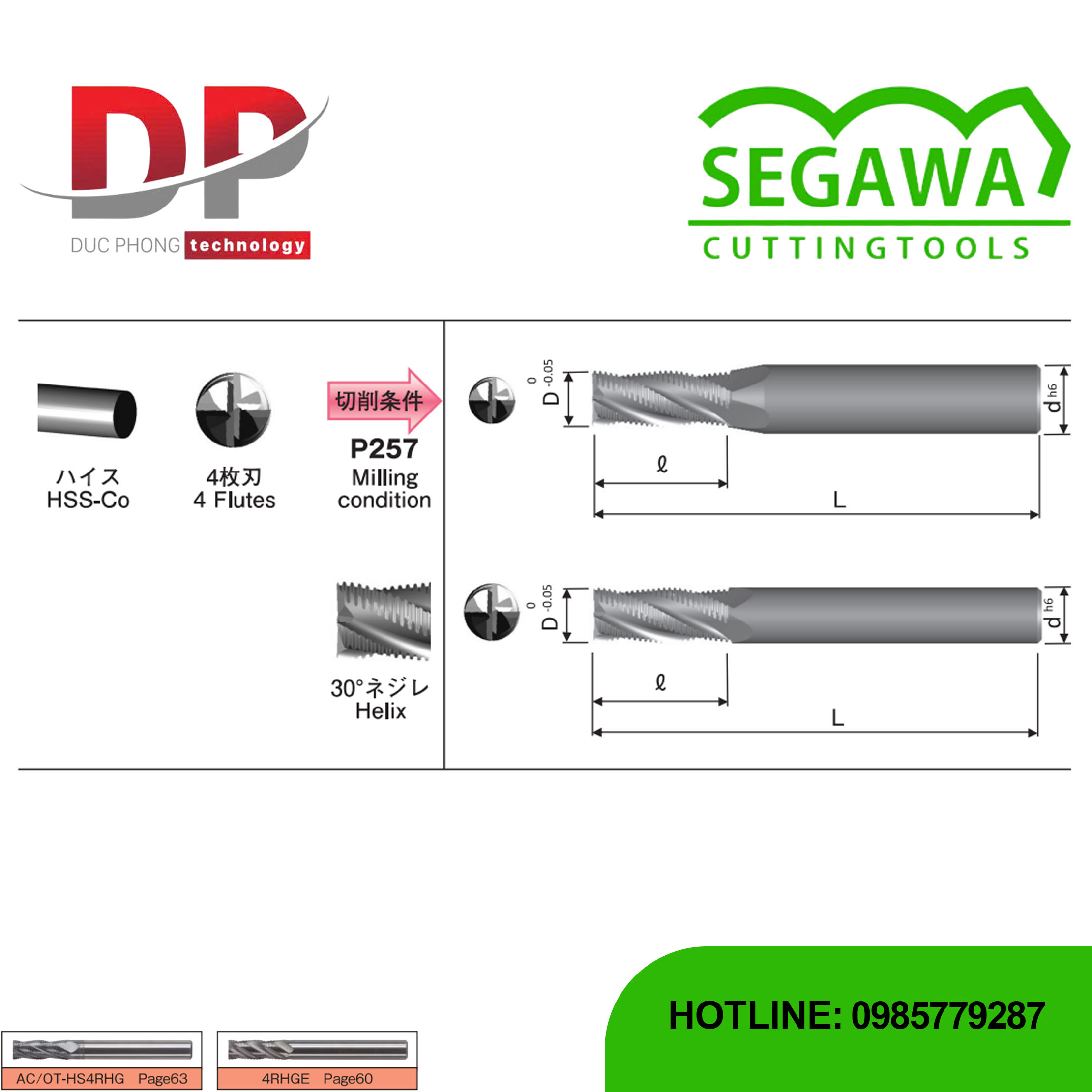 Dao phay ngón thô HS4RHG HSS-Co 4 me không phủ - Segawa