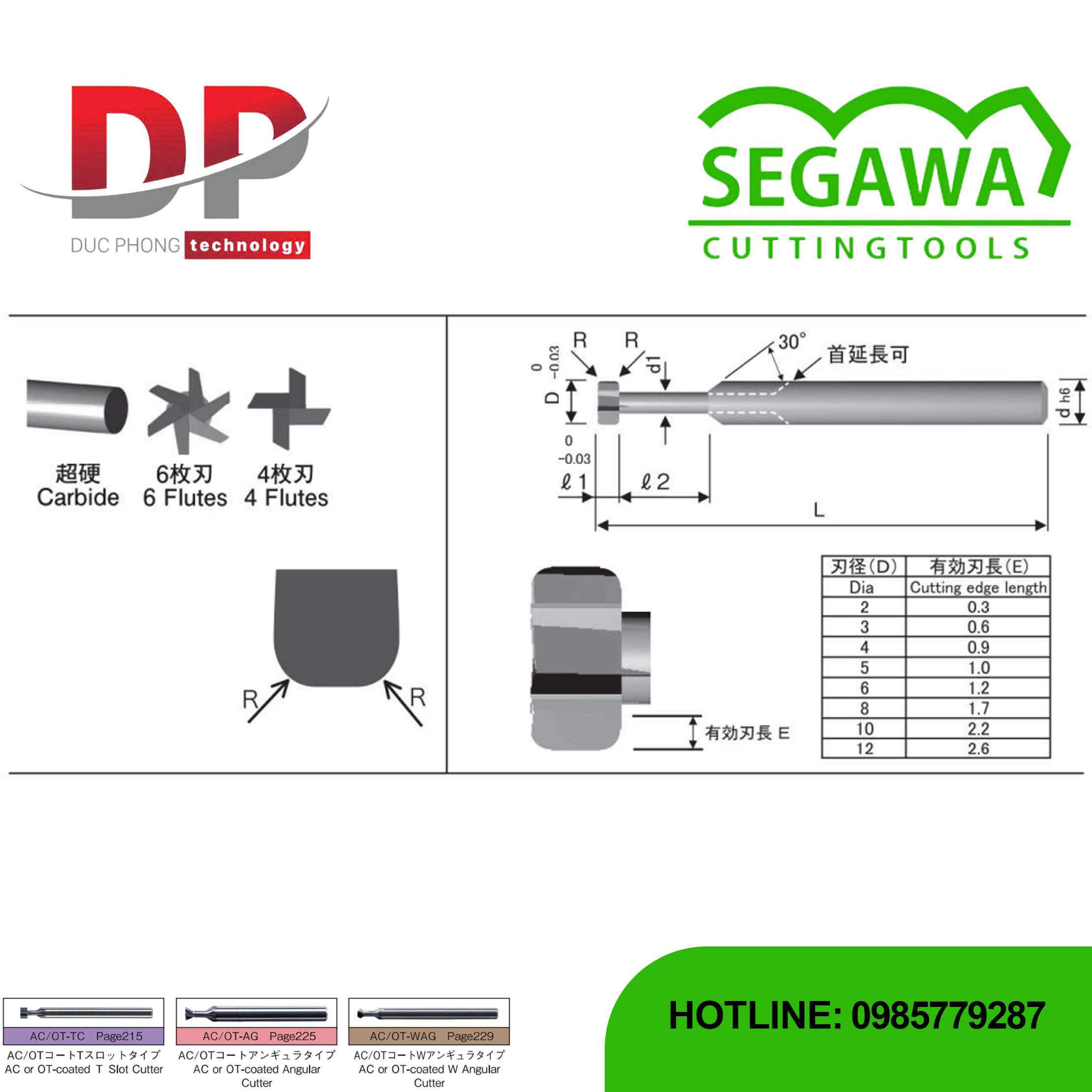Dao phay rãnh T TC-OD Carbide 4 hoặc 6 me - Segawa
