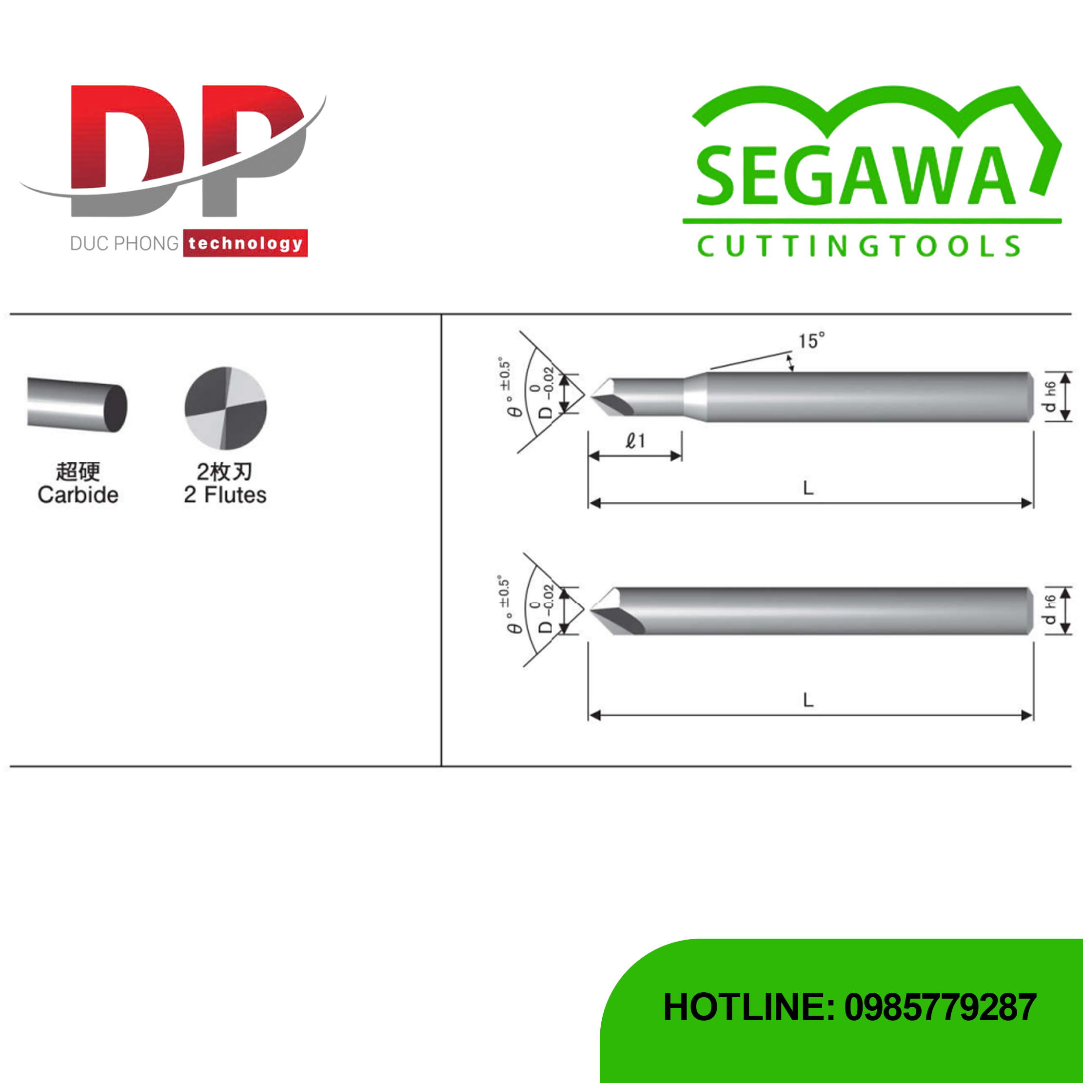 Dao phay vát mép NFME-OD Carbide 2 me - Segawa