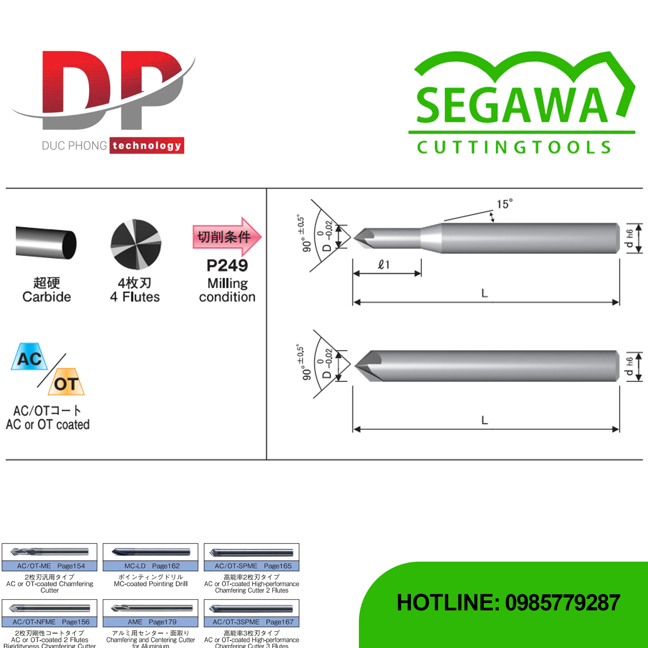 Dao phay vát rãnh AC-4NFME và OT-4NFME Carbide 4 me - Segawa