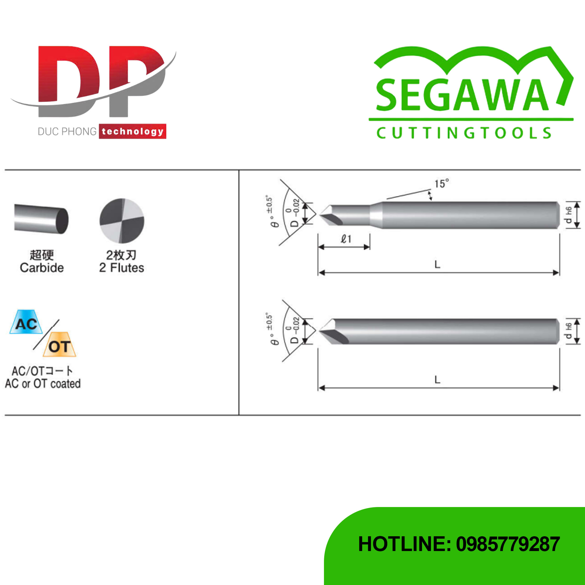 Dao phay vát rãnh AC-NFME-OD và OT-NFME-OD Carbide 2 me - Segawa