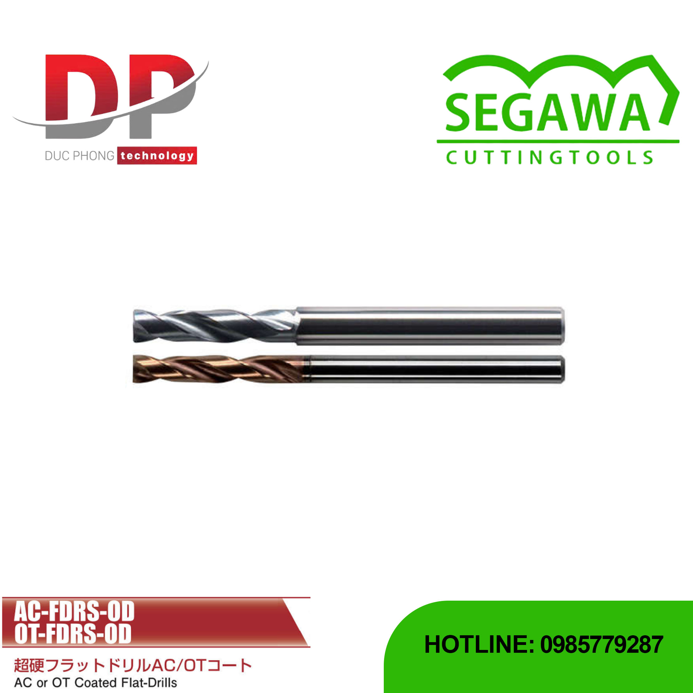 Mũi khoan Carbide đáy phẳng có phủ AC hoặc OT - Segawa (AC-FDRS-OD và OT-FDRS-OD)