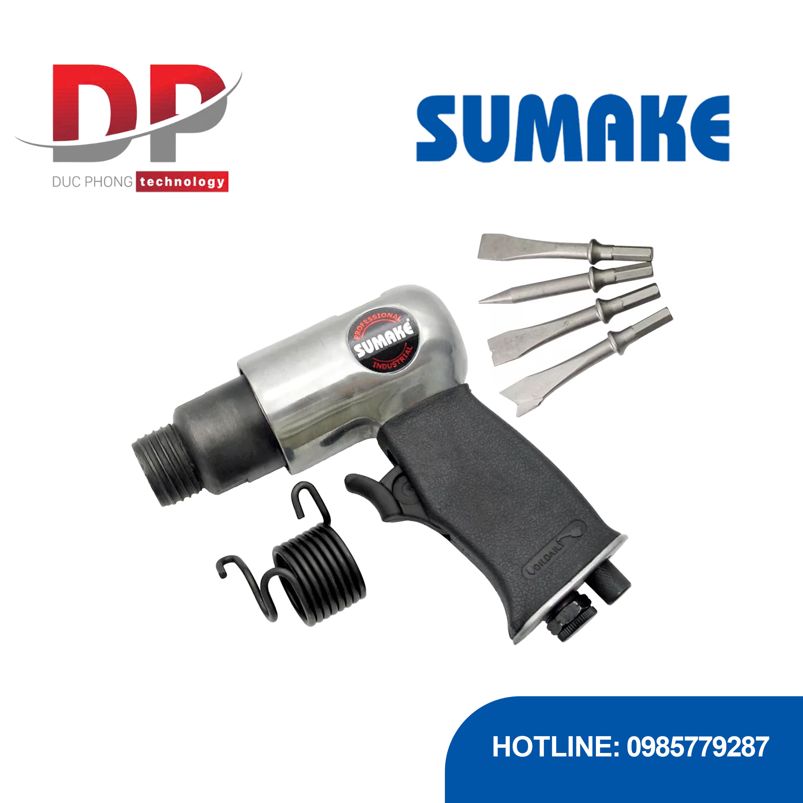 Búa hơi 150mm kèm 4 đầu đục, đầu tròn/lục giác Sumake ST-2310