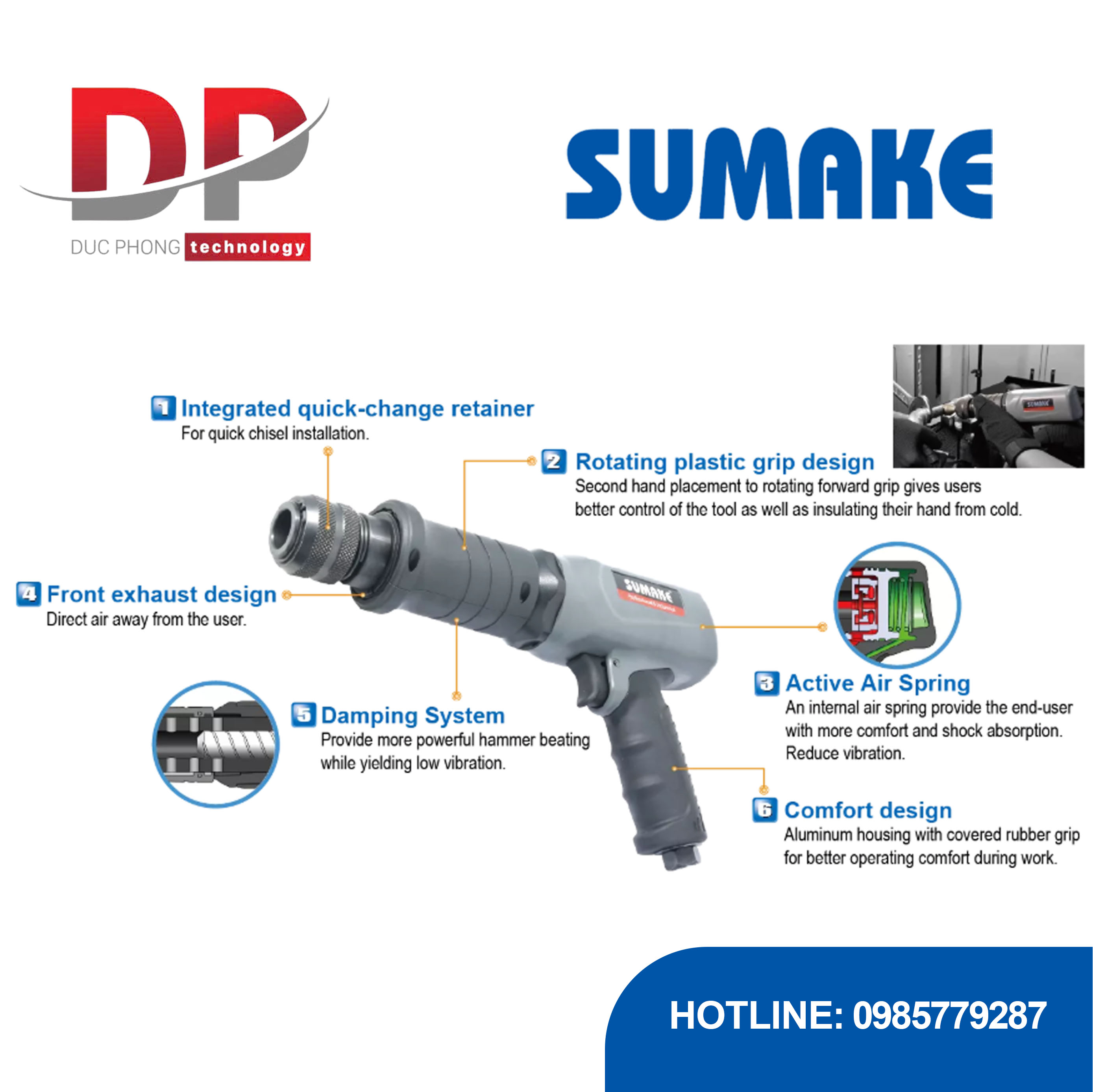 Búa hơi giảm rung chấn, đầu lục giác/tròn Sumake ST-AH603