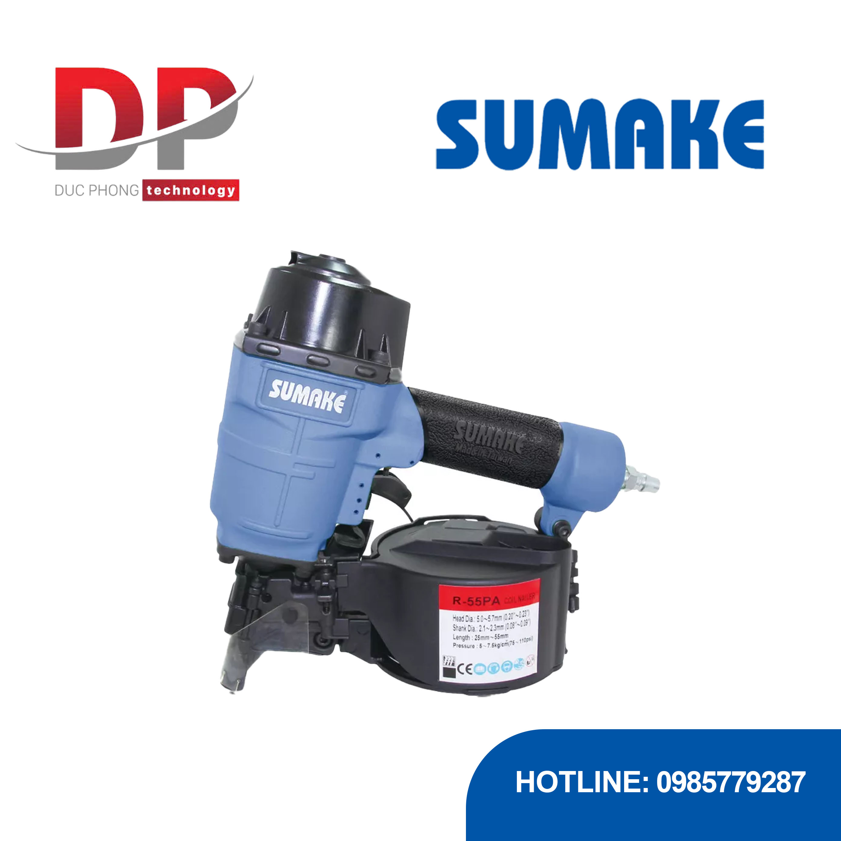 Máy bắn đinh cuộn hơi 15 độ 2.25 inch Sumake R-55PA