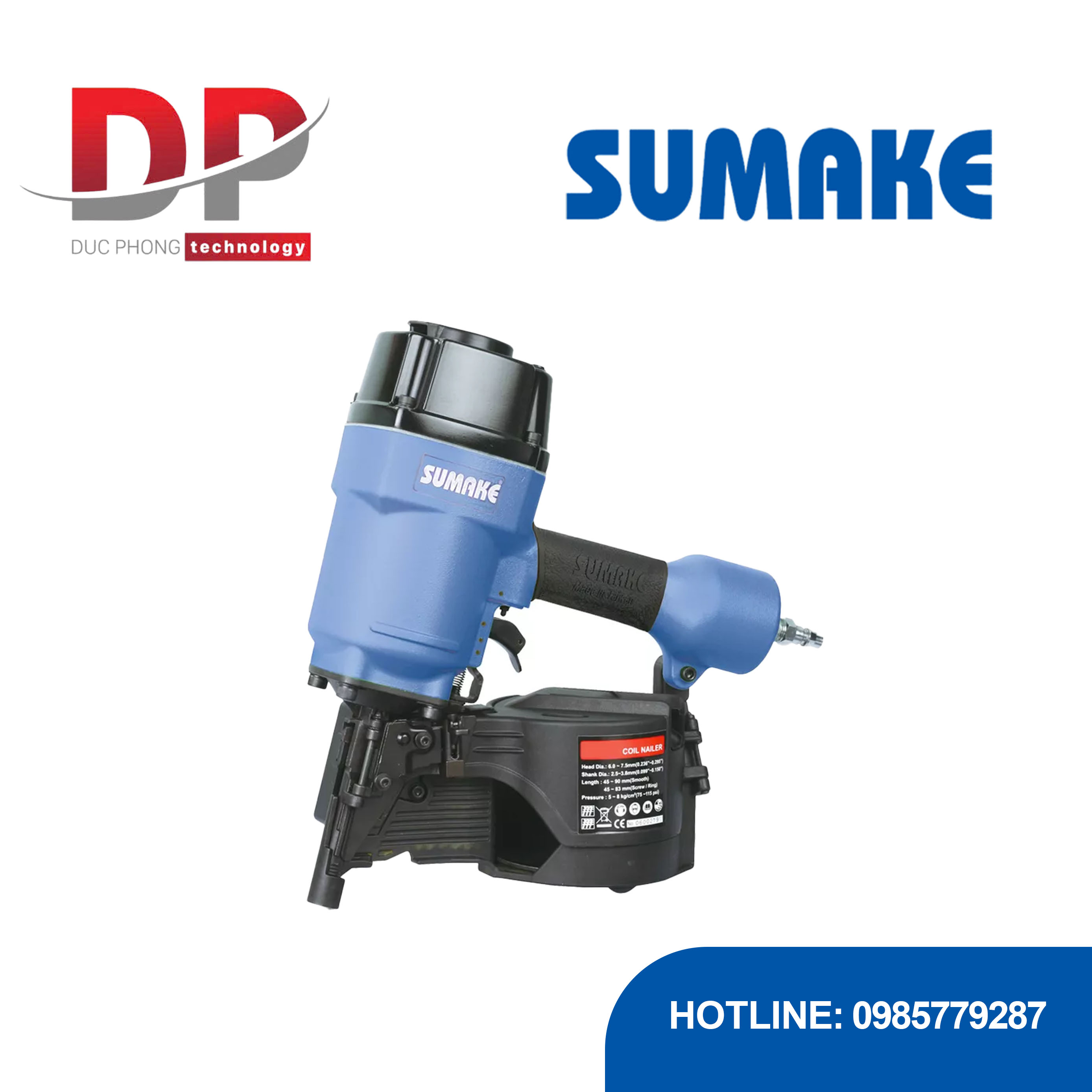 Máy bắn đinh cuộn hơi 15 độ 3.5 inch Sumake R-90PA