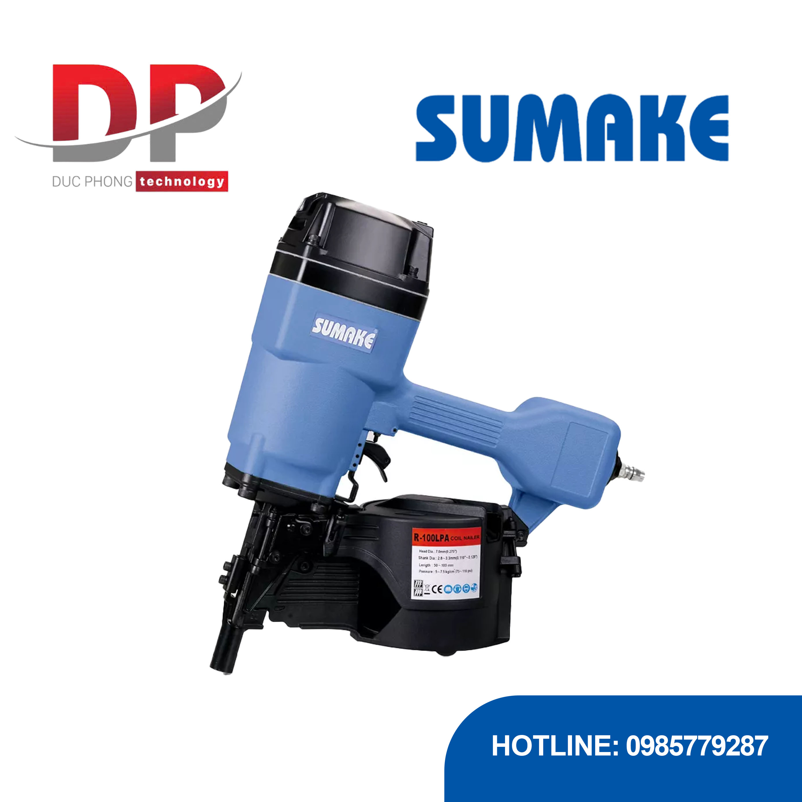 Máy bắn đinh cuộn hơi 15 độ Sumake R-100LPA