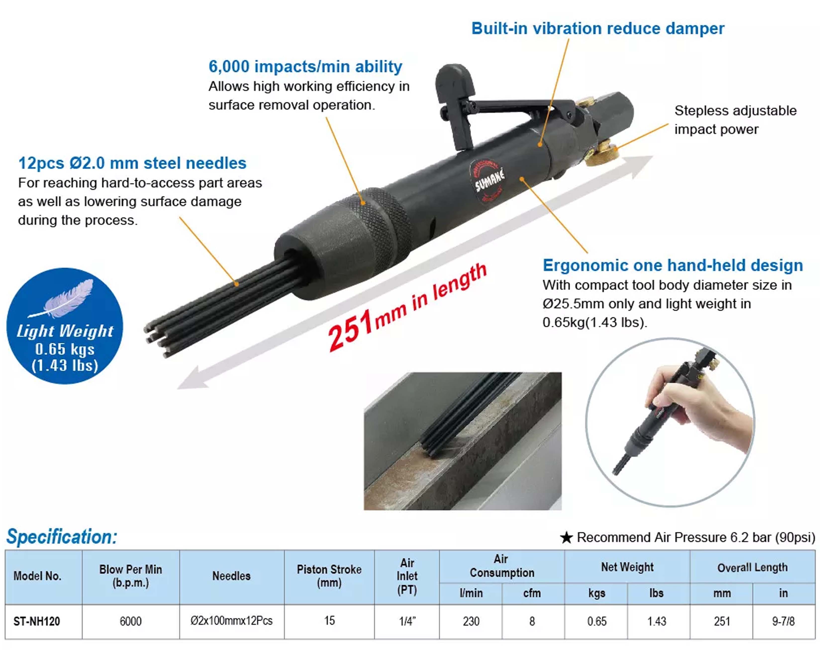 Máy cạo kim khí hơi mini, giảm rung lắc Sumake ST-NH120
