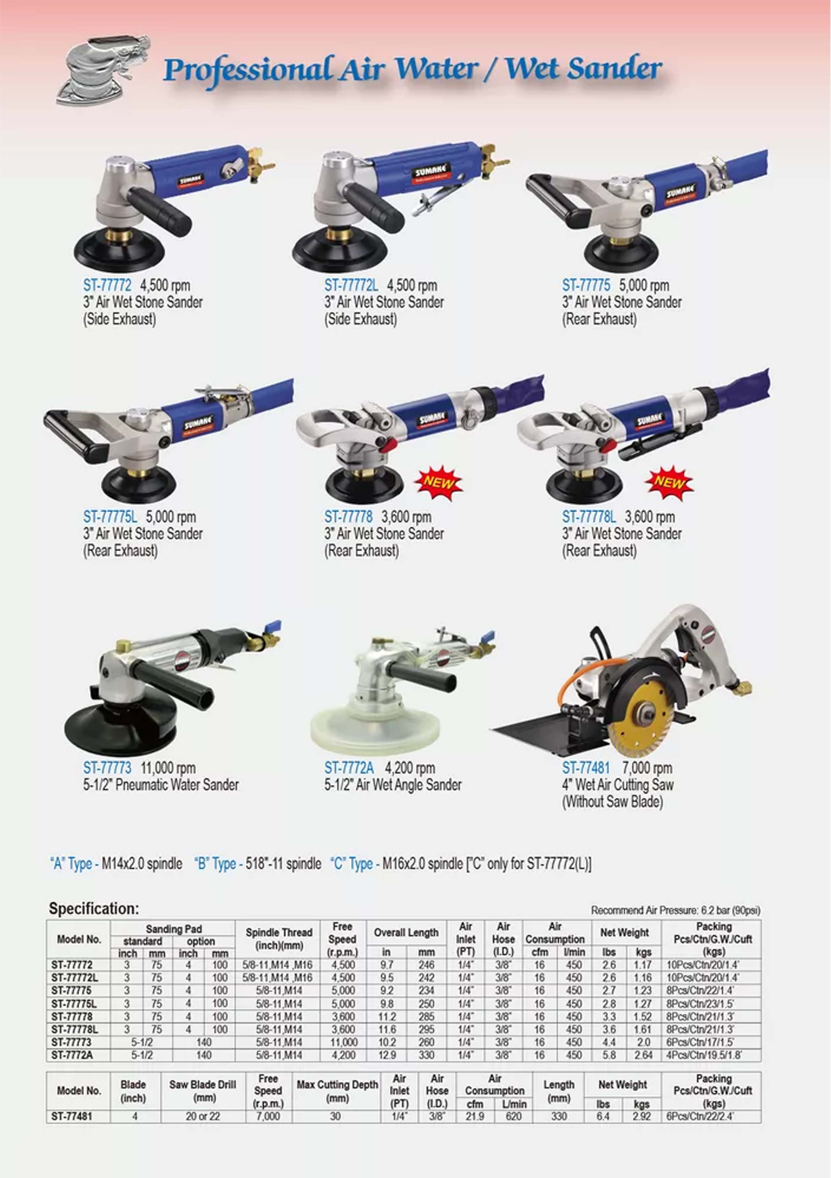 Máy chà nhám hơi đá ướt 3 inch chuyên nghiệp, Sumake ST-77778