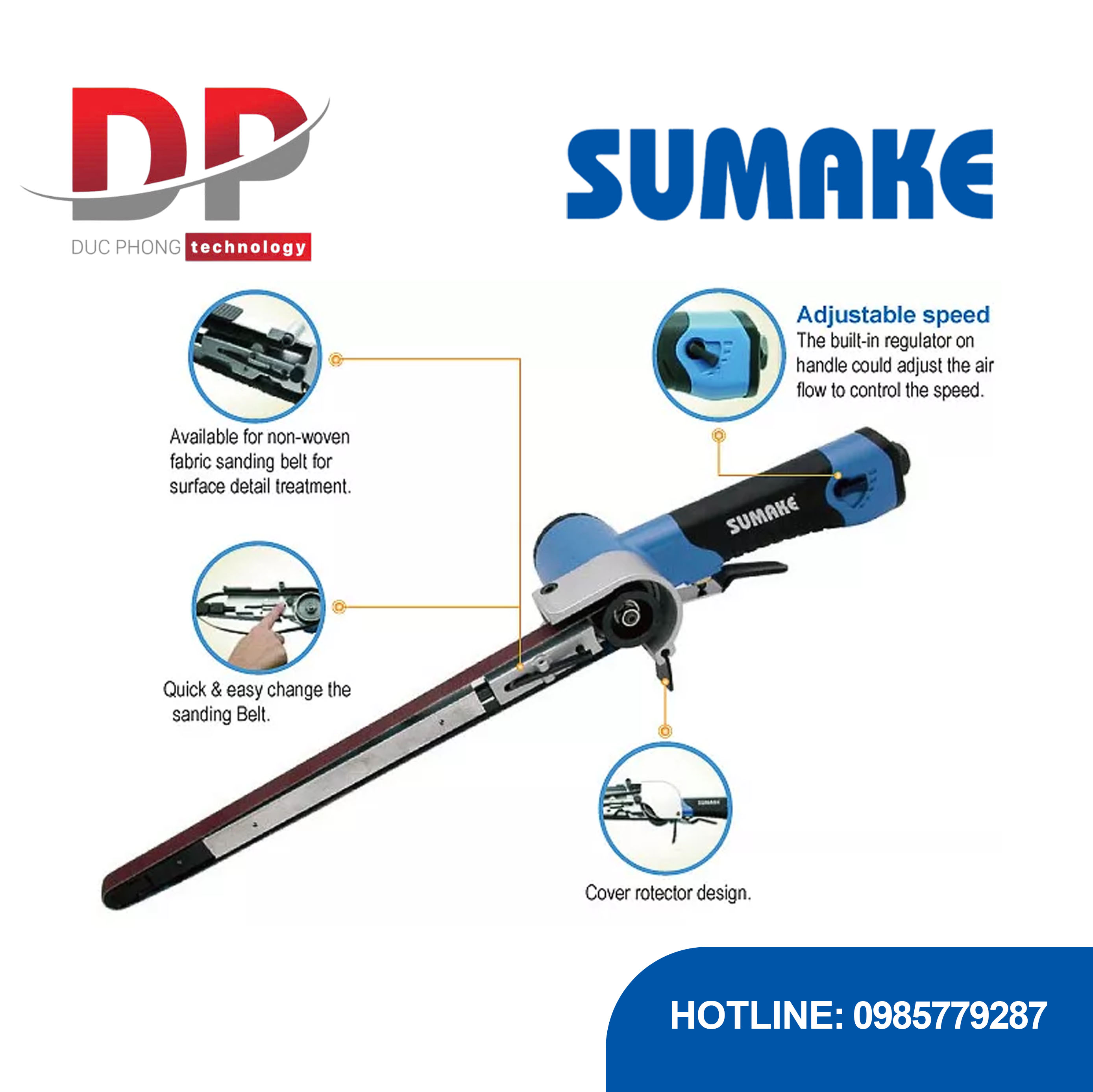 Máy chà nhám hơi dây đai mini, 1/4 inch x 13 inch, Sumake ST-M5062