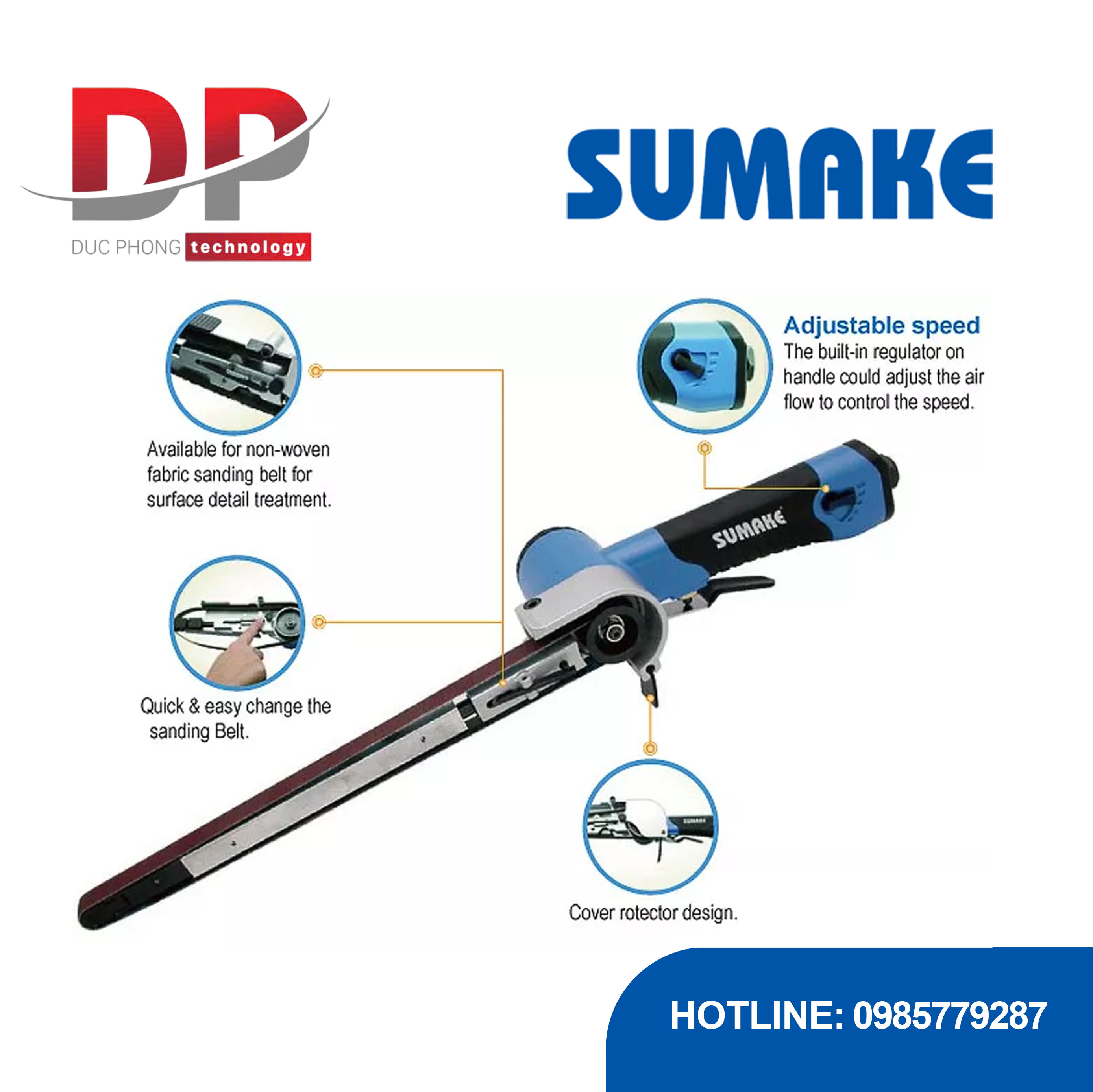 Máy chà nhám hơi dây đai, 1/2 inch x 18 inch, Sumake ST-M5066