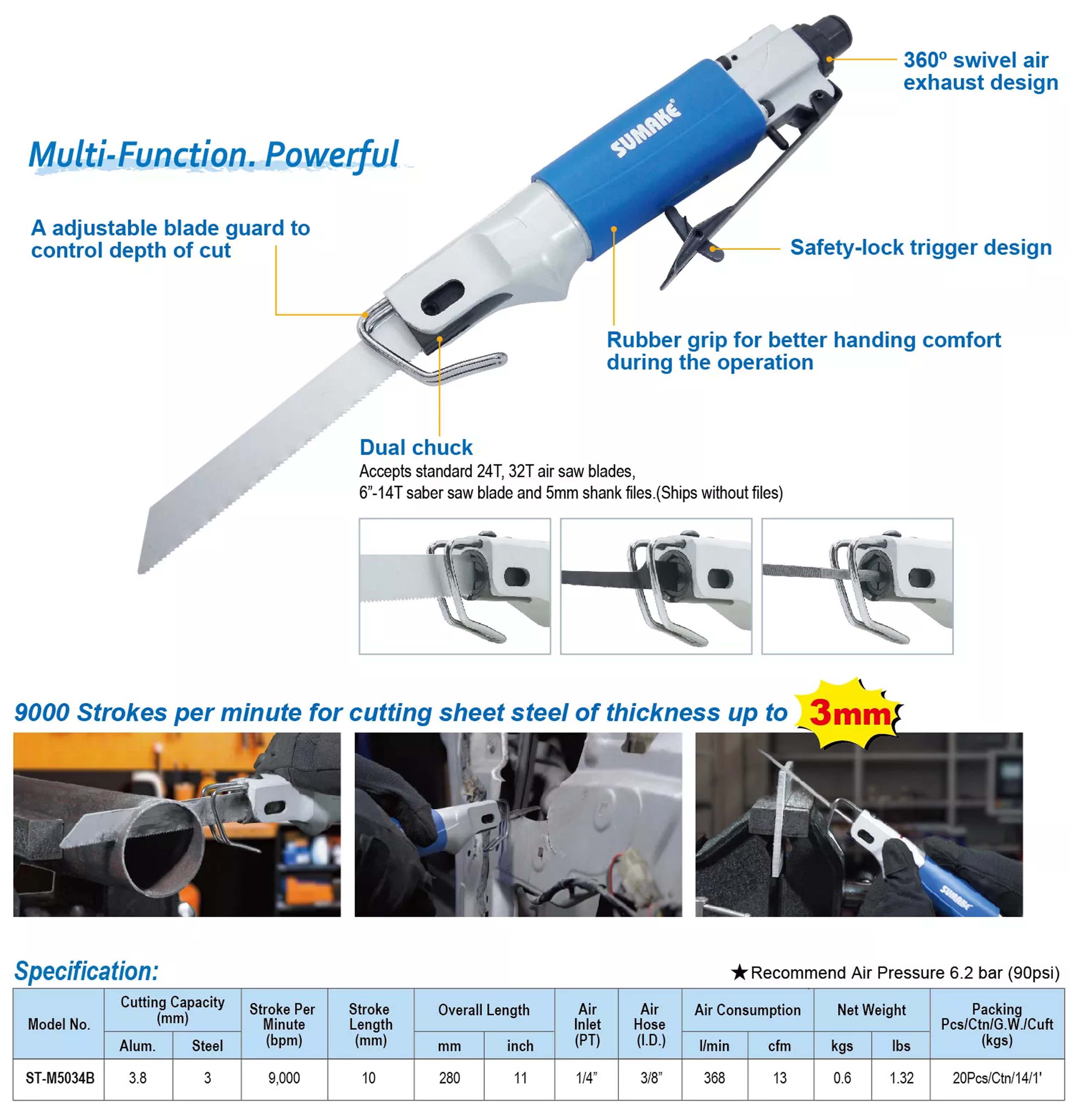 Máy cưa khí nén Sumake ST-M5034B, 9.000 lần/phút