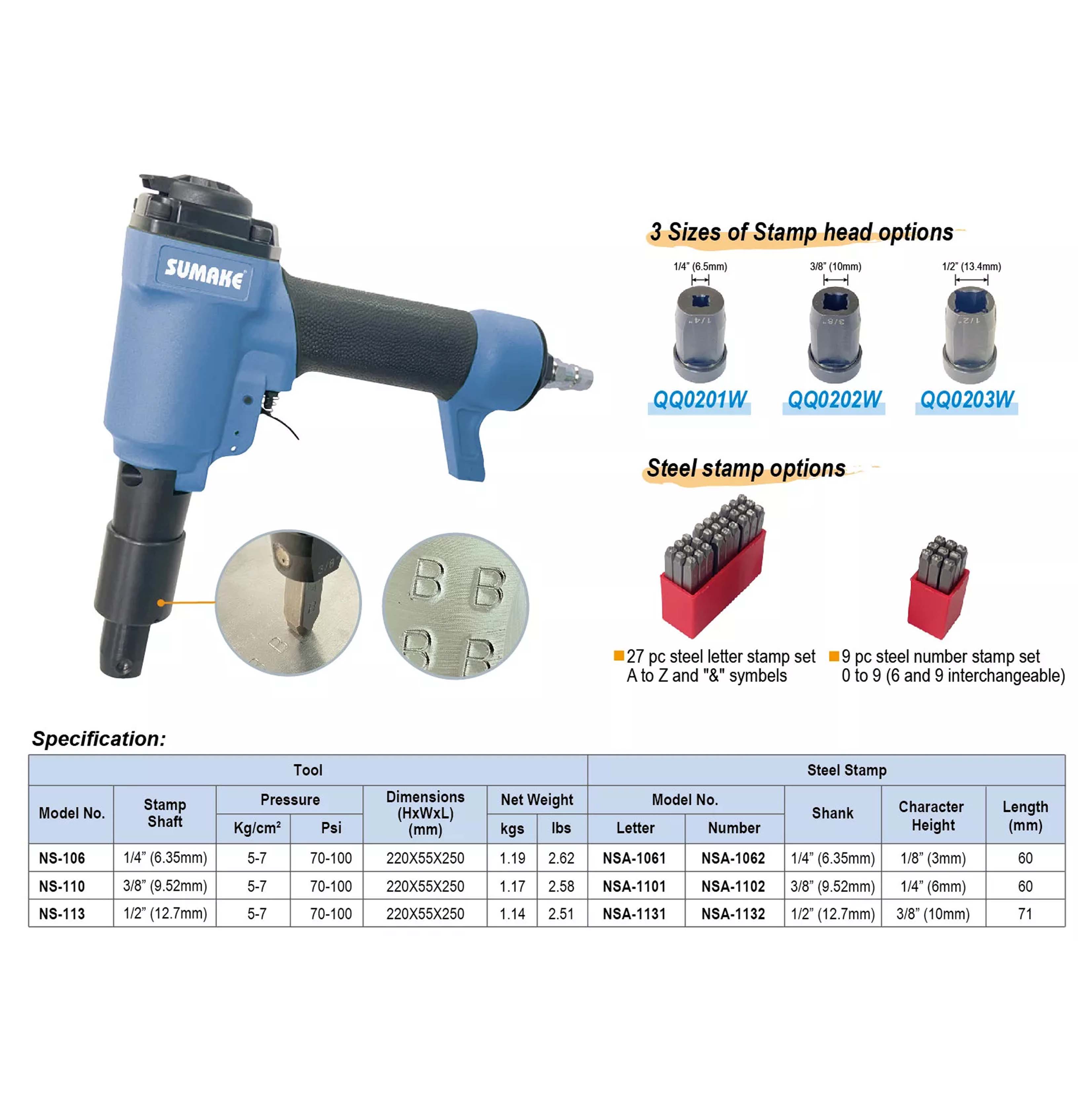 Máy dập dấu hơi Sumake NS-106, NS-110, NS-113 giảm rung lắc, dập rõ nét
