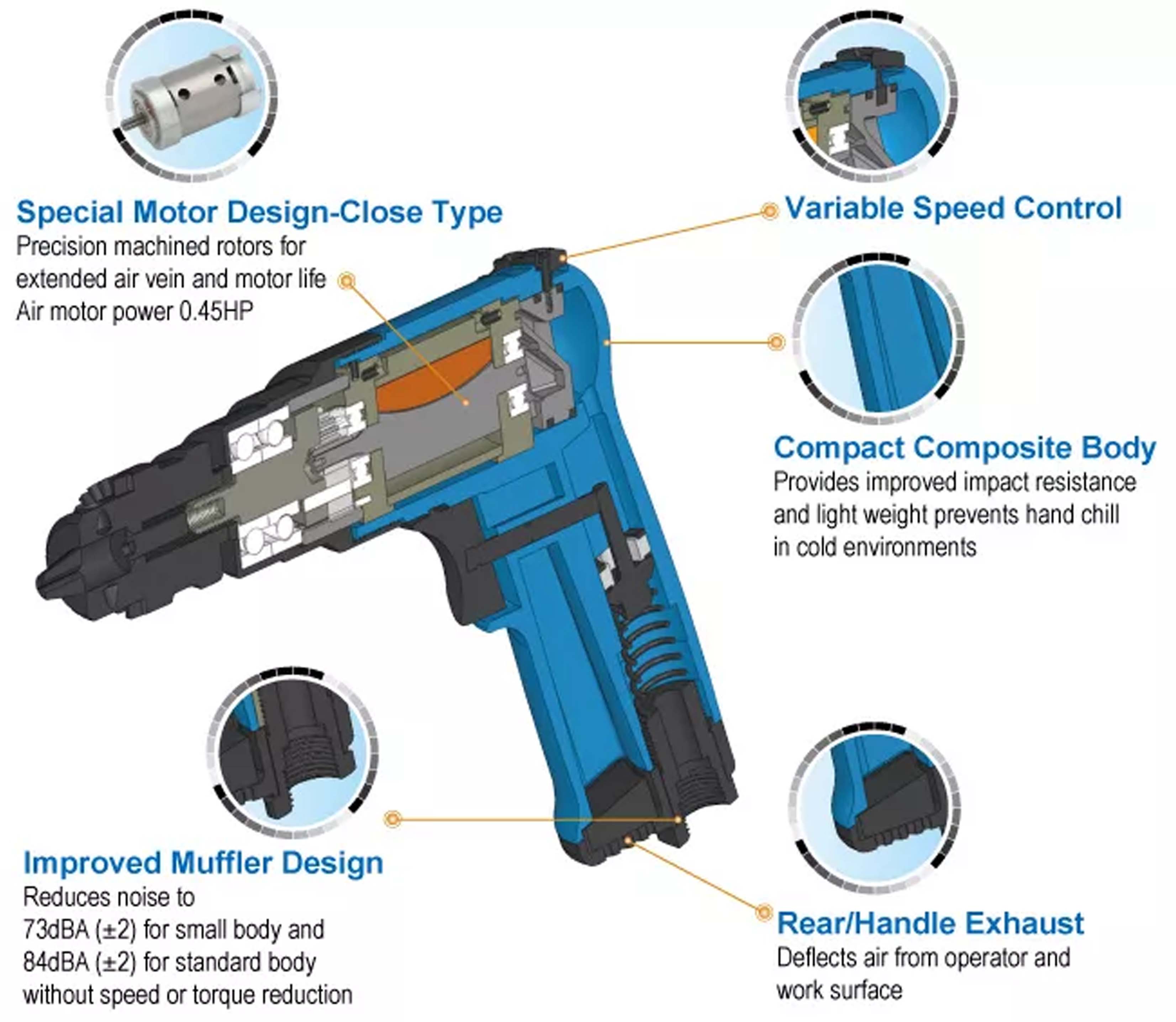 Máy khoan hơi chuyên nghiệp, đầu kẹp 3/8 inch không chìa, 0.45HP, Sumake ST-C111C