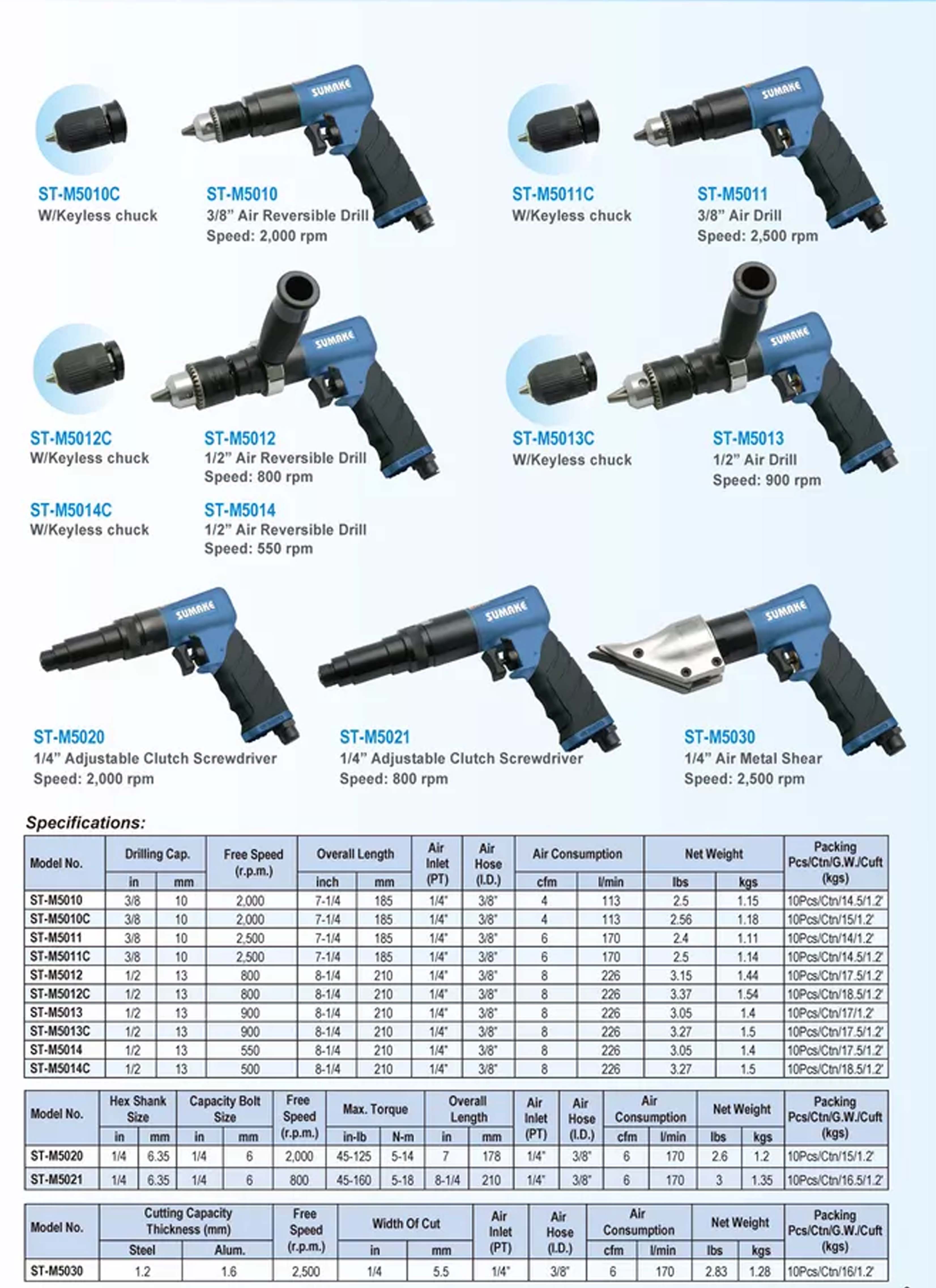 Máy khoan hơi Composite 3/8 inch, 2.500 vòng/phút, Sumake ST-M5011